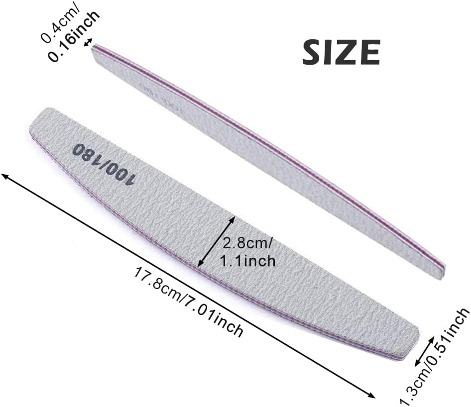 Nail Files, 12 Pcs Double Sided Nail File, Curved Fingernail Files, 100/180 Grit Emery Board Manicure Tools for Natural and Acrylic Nails for Home and Salon Use (Color:Grey) image number 5