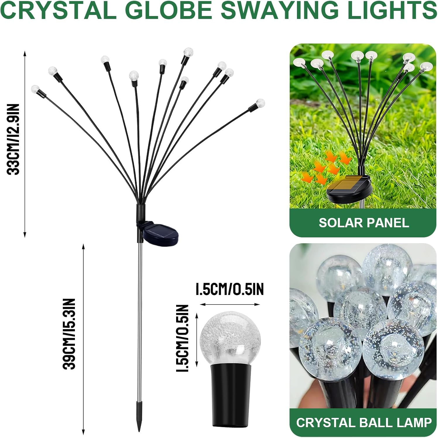 Solar Garden Lights,40 LED Firefly Lights Crystal Ball Sway by Wind, Solar Lights Outdoor Waterproof for Christmas Landscape Decorations Yard Pathway Swaying Lights (4 Packs) image number 3