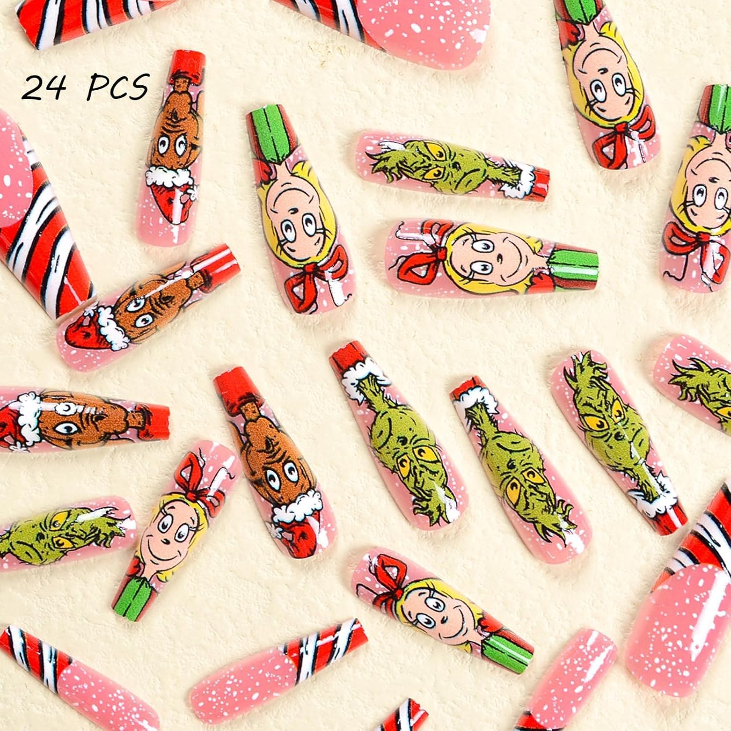 2 Sets Press on Nails Christmas Fake Nails Santa Claus Fake Nails Glitter Fake Nails Short Fake Nails Cartoon Anime Fake Nails Long Fake Nails Gifts for Women and Girls image number 1