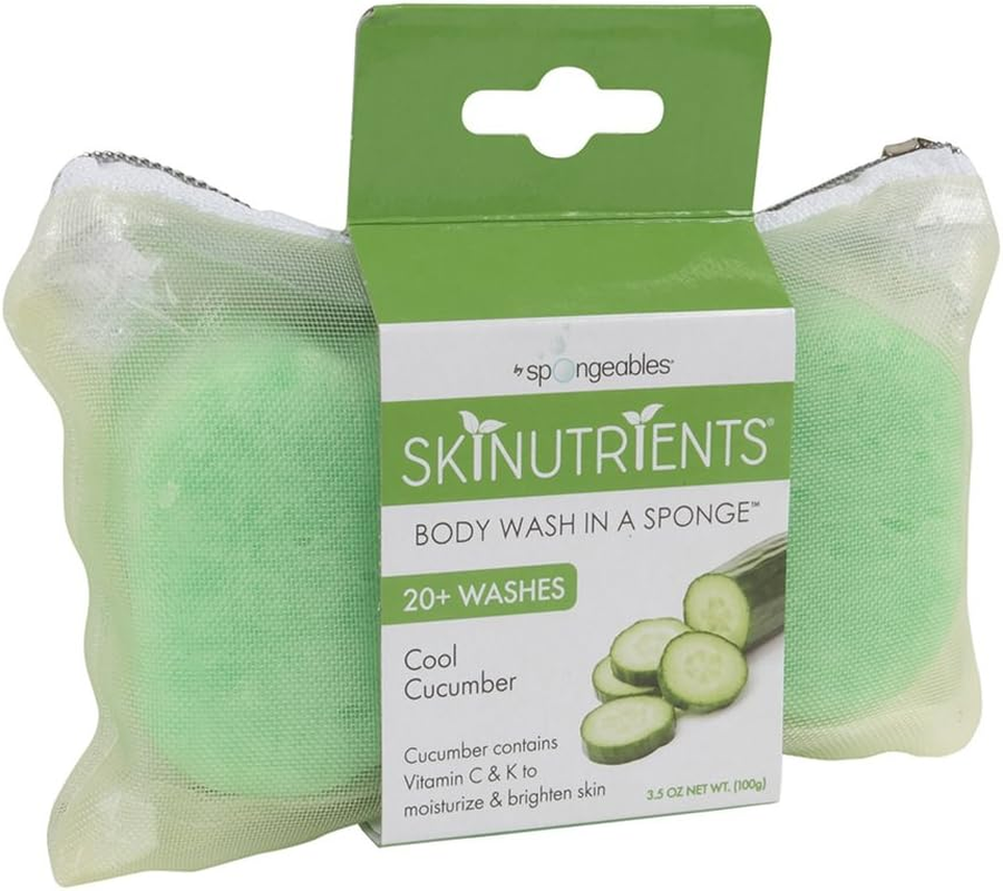 Spongeables Body Wash in a 20+ Wash Sponge, Cool Cucumber, 3 Count