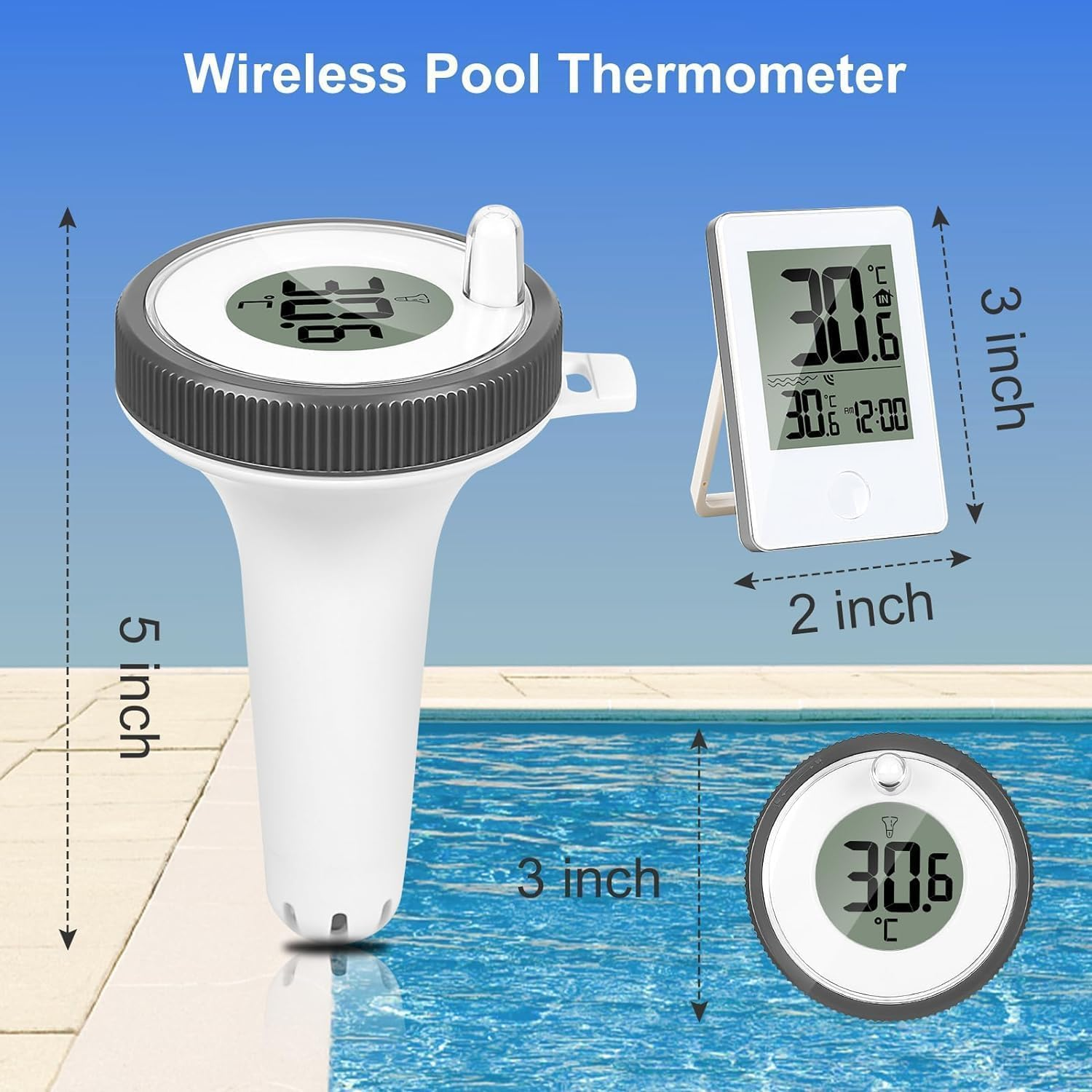 Pool Thermometer Floating, Solar Energy, Easy Read with Indoor Temperature, Humidity Monitor Wireless, Digital Pool Thermometer, IP67 Waterproof for Swimming Pools, Bathtubs, Fishbowl, Pond image number 3