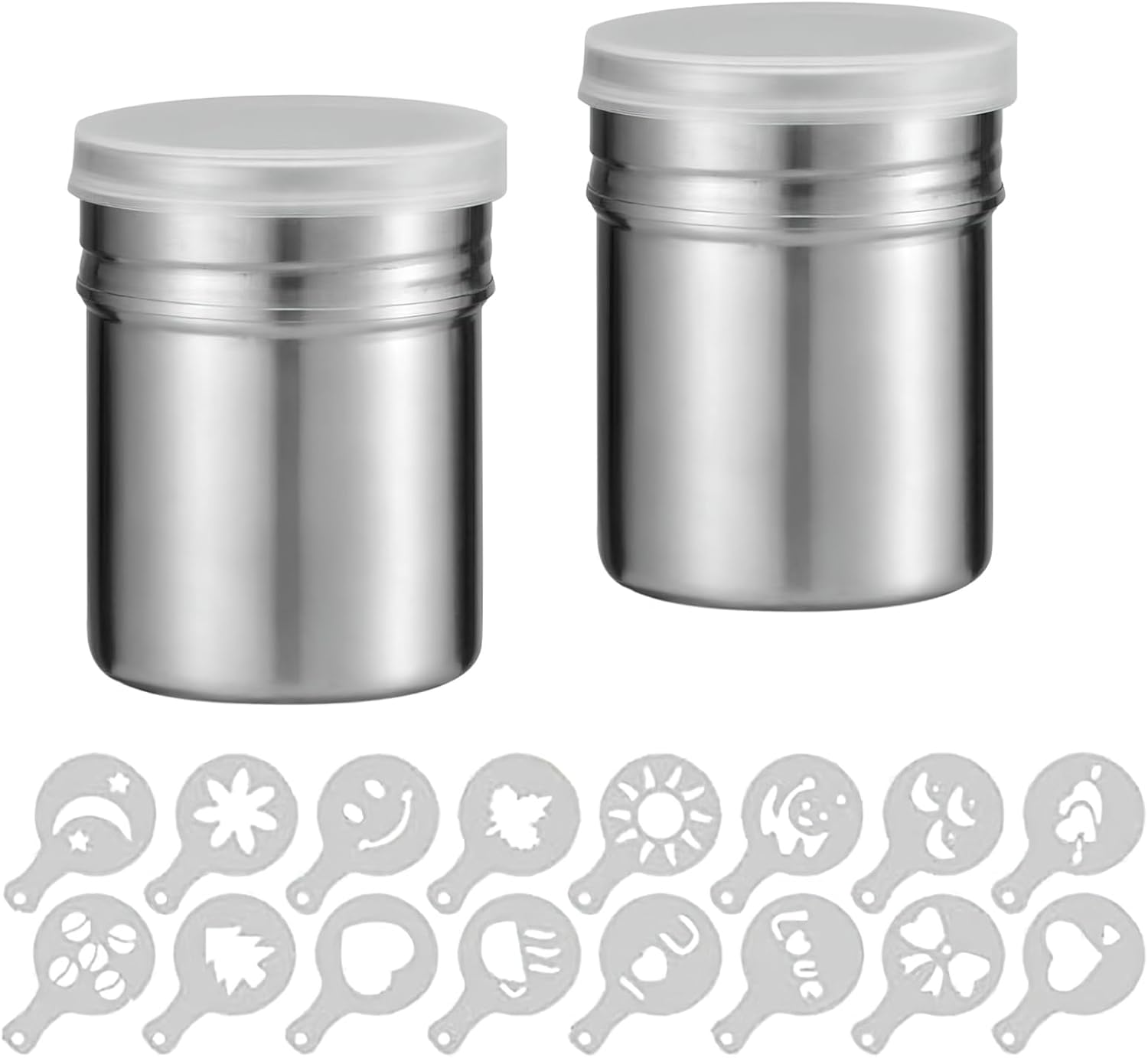 Stainless Steel Powder Shaker with 16 Piece Printing Stencils Chocolate Shaker for Coffee Cocoa Powder Durable Food Grade 304 Stainless Steel Easy Clean and Freshness Seal Ideal for Kitchen Use image number 6