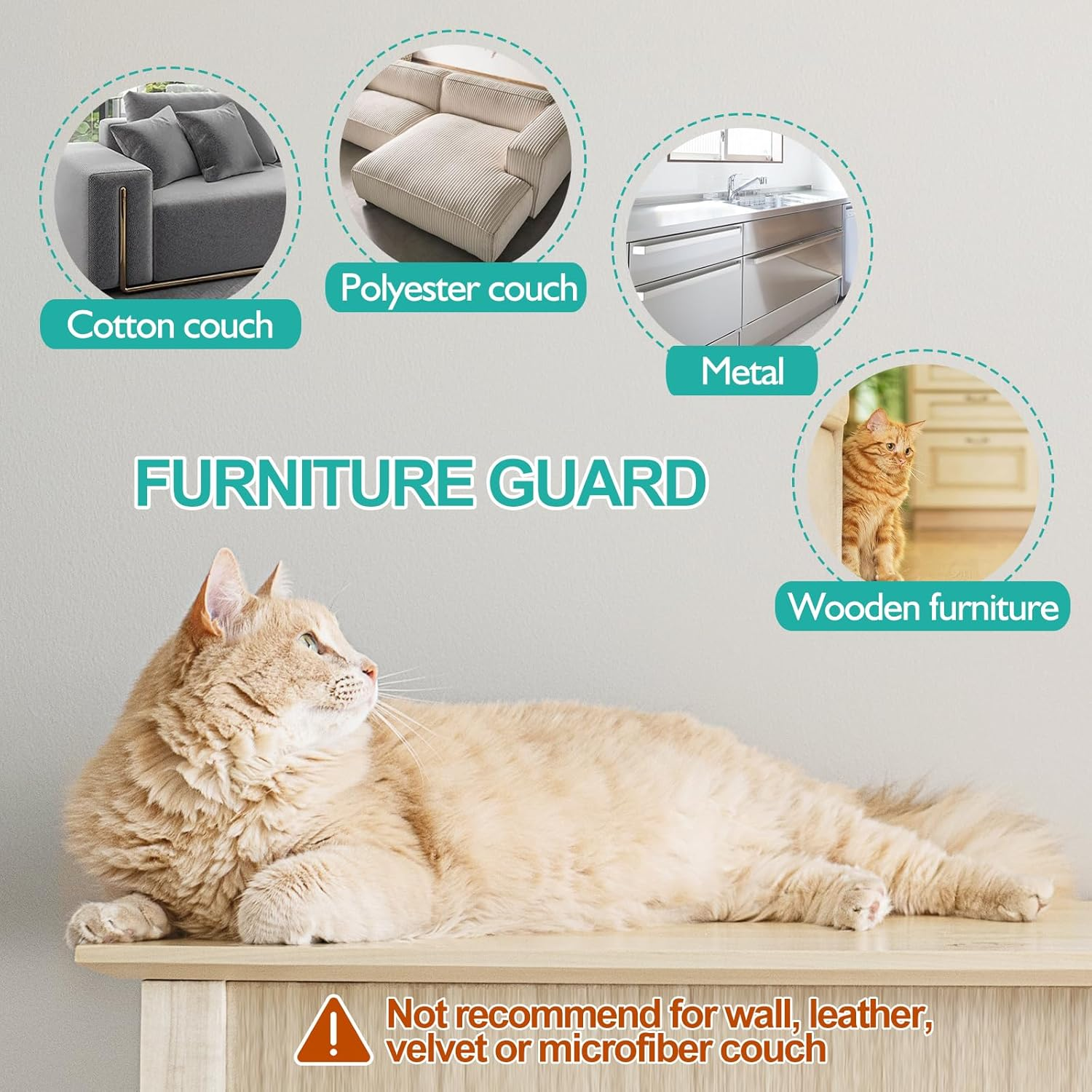 Lovinch [Thicken Vinyl] anti Cat Scratch Furniture Protector, Single-Sided Sticky Couch Protector for Cats, Flexible Couch Corner Guard under Cats Claw, Cat Scratch Deterrent Tape-(160" X 8") image number 3