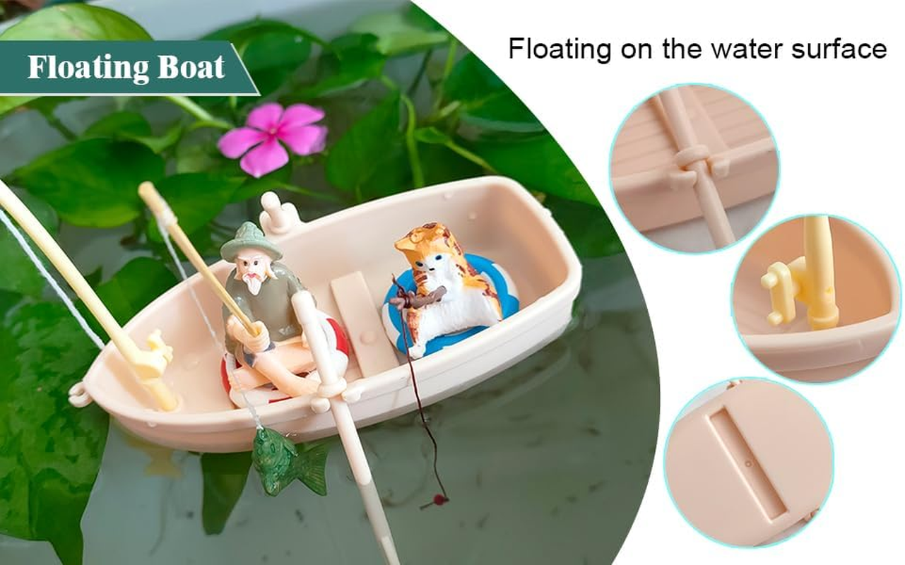 Simulation Boat Floating Fish Tank Decorations Cute Kitten and Fisherman Floating Aquarium Decoration Fish Tank Decorative (Yellow, 2) image number 7
