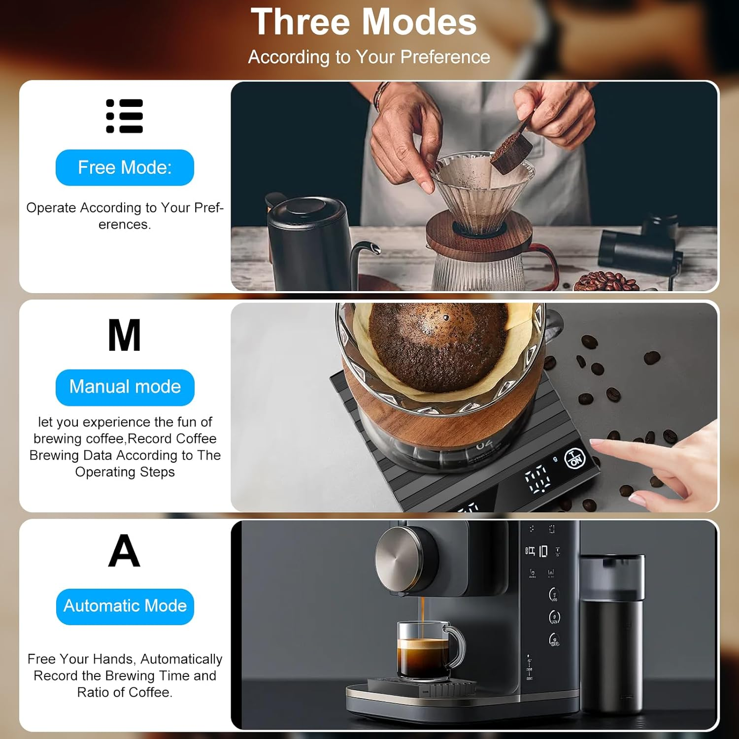 HUAJUN Coffee Scale with Timer, 2Kg/0.1G High Precision Kitchen Scale for Espresso and Pour-Over Coffee, Rechargeable Digital Kitchen Food Scale with Auto Tare, Touch Sensor and Brew Ratio Display