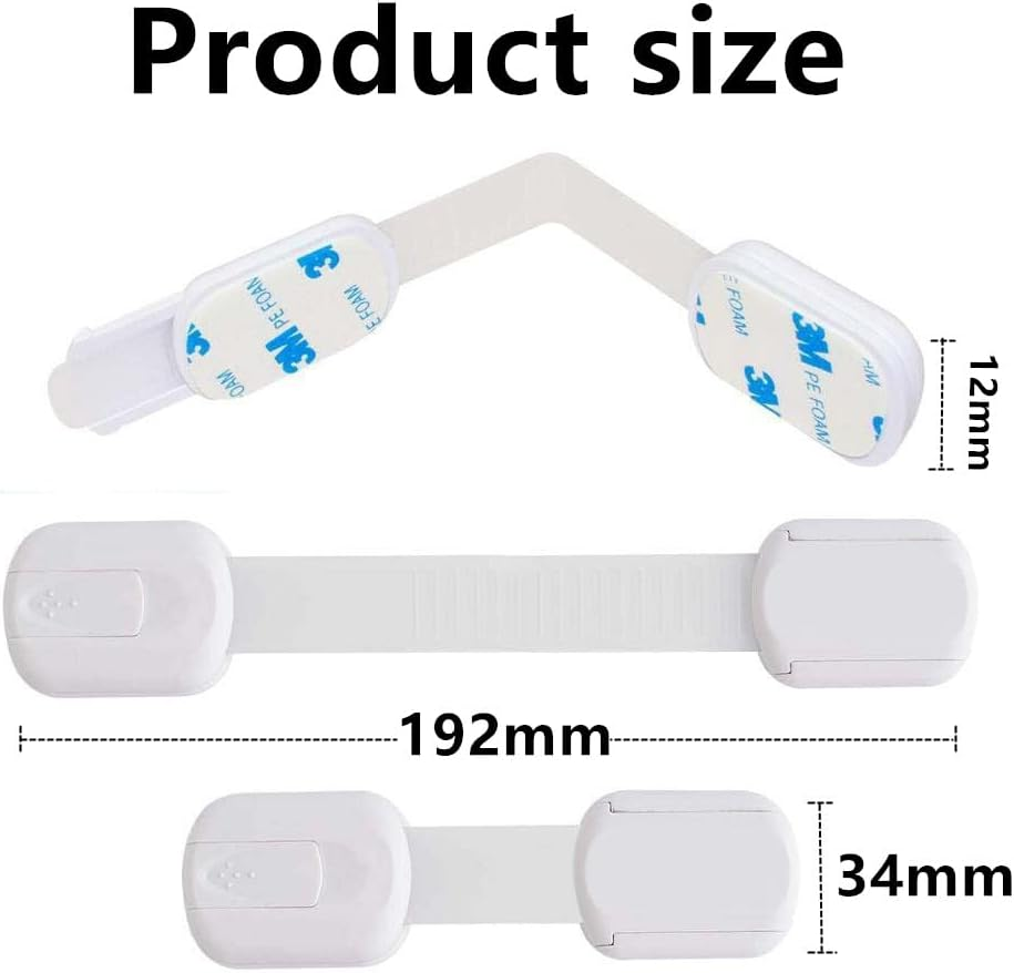 6 Pcs Adjustable Safety Cabinet Locks (White) Extra 3M Adhesive No Screws for Drawers, Cupboard, Closet, Doors - No Drilling