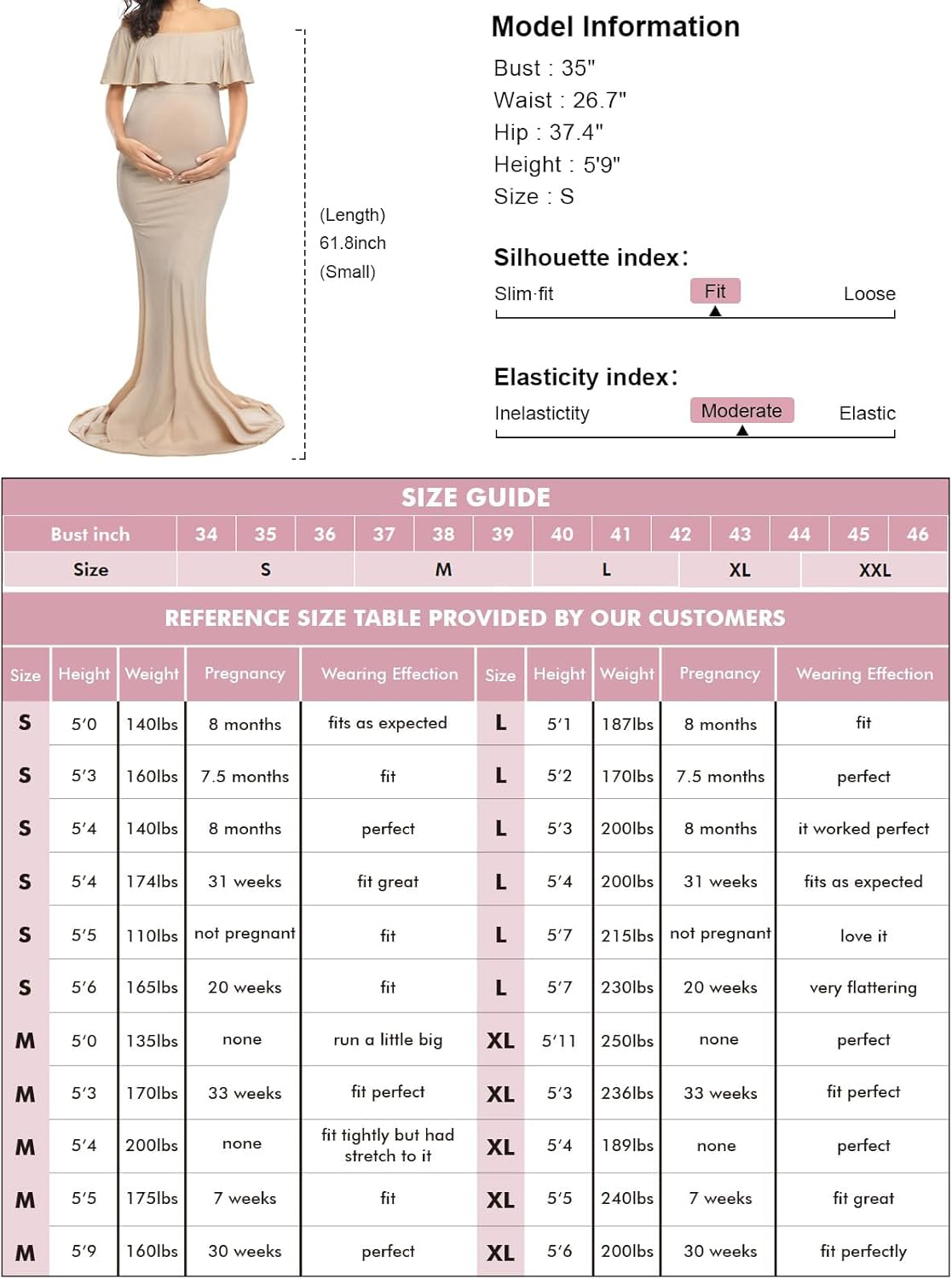 Glampunch Womens off Shoulder Maternity Dress Ruffles Elegant Slim Gowns Fit Maxi Photography Dress image number 7