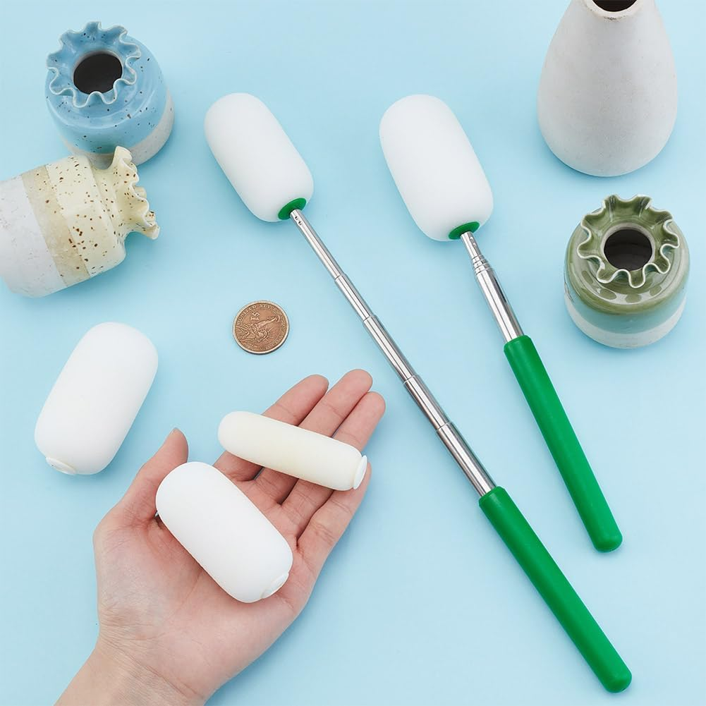 HOBBIESAY 2Pcs Telescoping Sponge Stick with 3Pcs Detachable Sponge Head Pottery Sponge for Clay Pottery Sponge Brush for Art Clay and Pottery Cleaning image number 2
