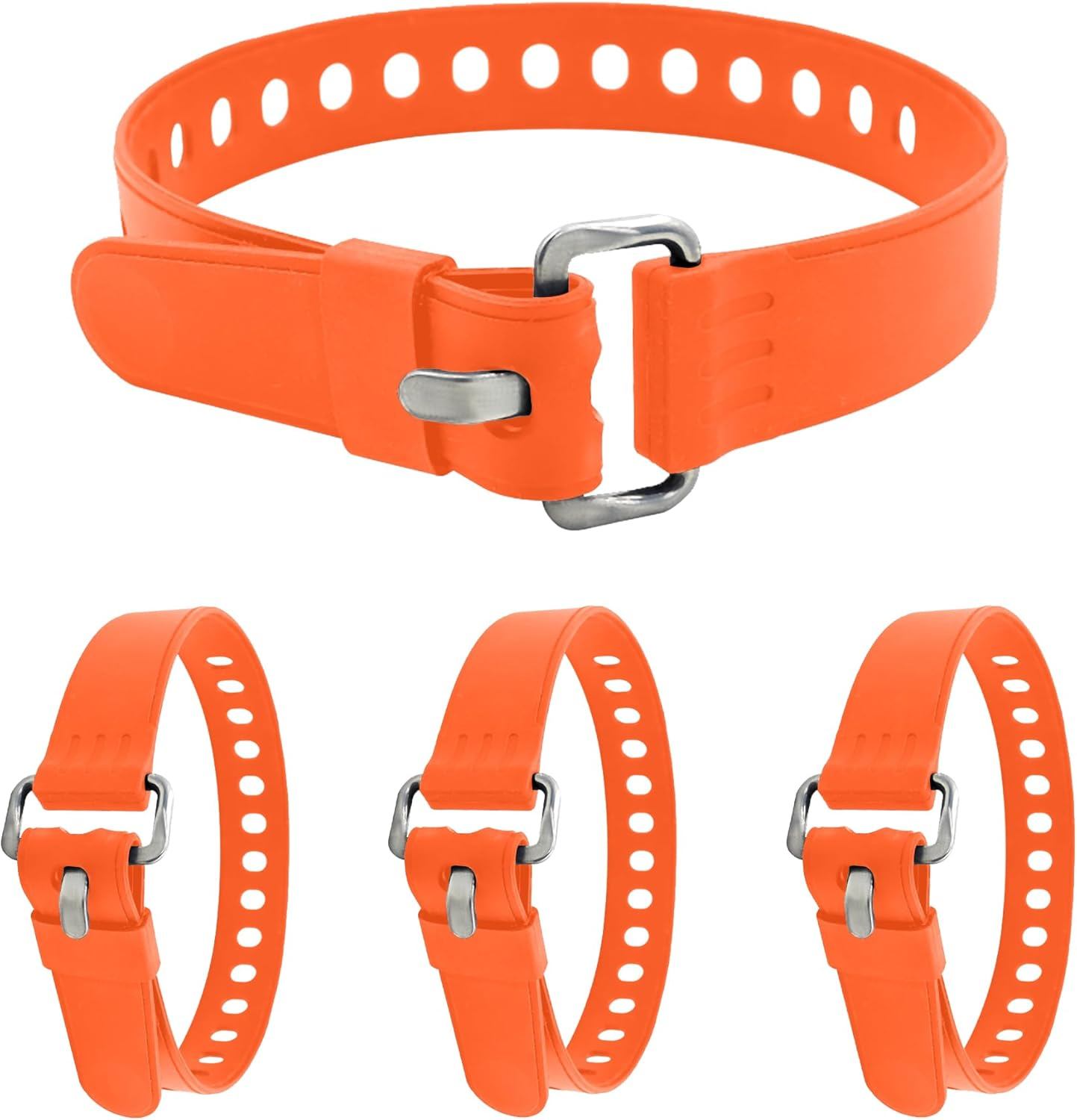 4Pcs Adjustable Utility Straps with Buckles, YITOBA 20 Inch Silicone Tie Downs, Mini Industrial Straps with Holes for Securing Skis, Field Repair, Garden Hoses, Tools (Orange)