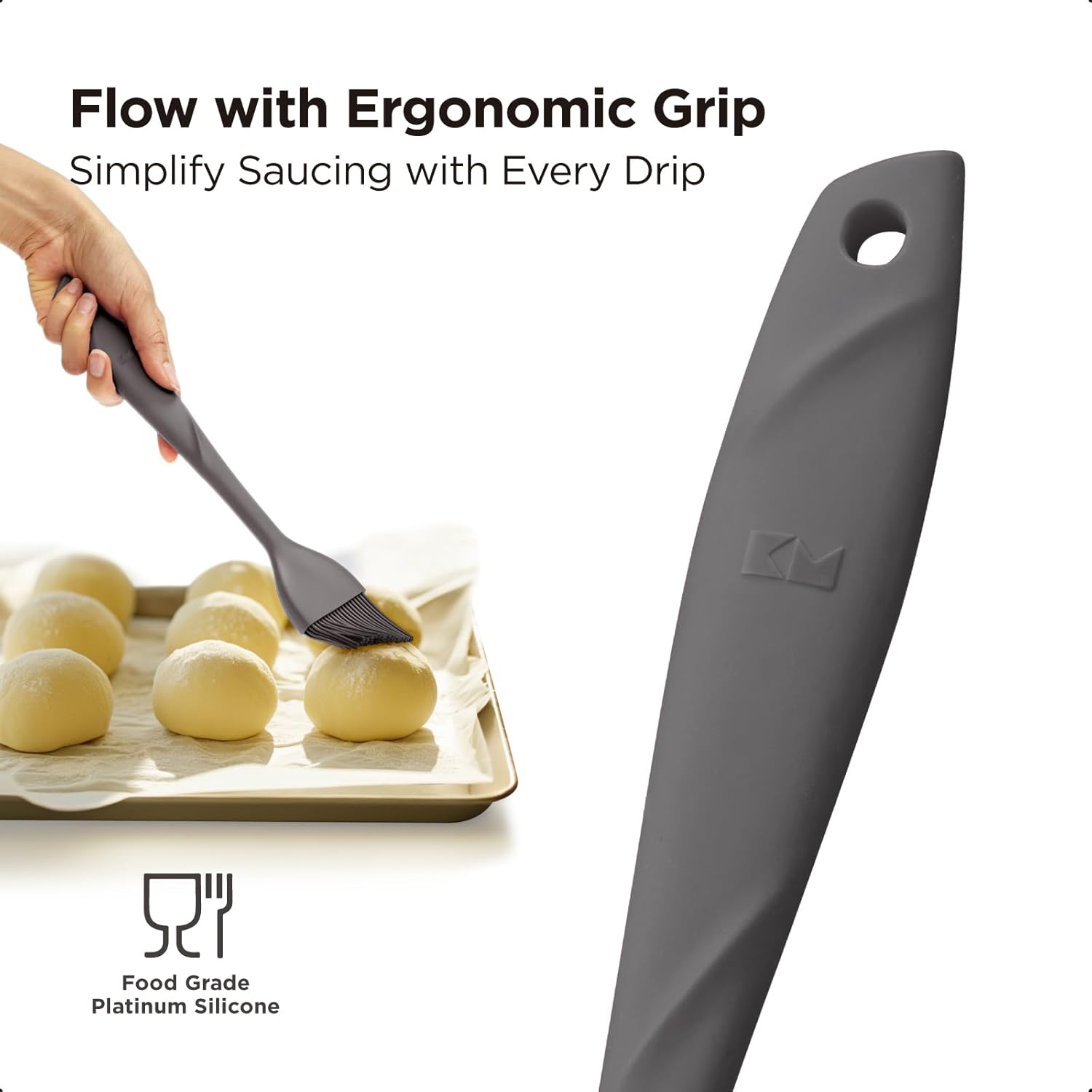 Kitchen Mama Waltzgrip Platinum Silicone Basting Pastry Brush: Set of 2 Heat-Resistant Brushes for Cooking, Baking, Grilling, and Spreading Oil or Butter - Dishwasher-Safe (Metal Gray) image number 3