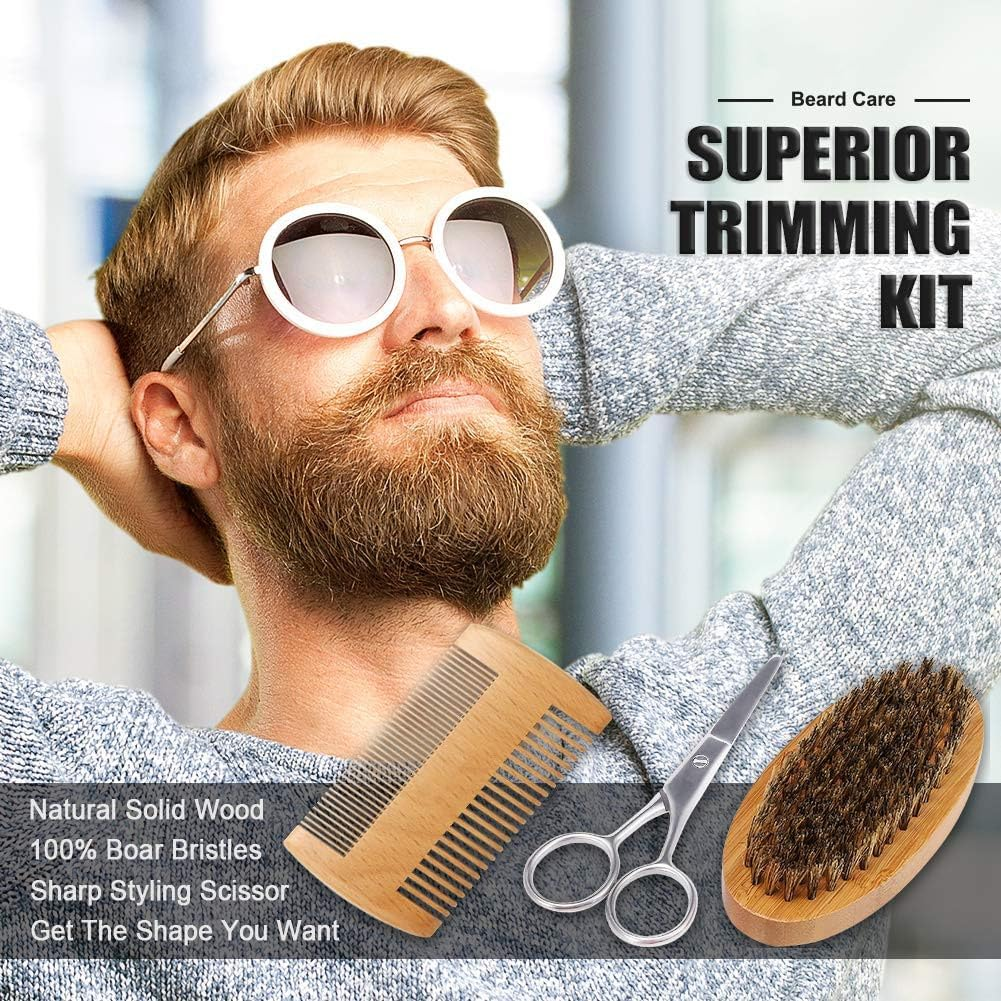 Telfun Beard Kit for Men, Grooming & Trimming Set with Beard Wash Shampoo, Oil, Balm, Brush, Comb, Scissors & Storage Bag, Fathers Birthday Gifts Valentines Gifts for Him Dad Men Boyfriend image number 4