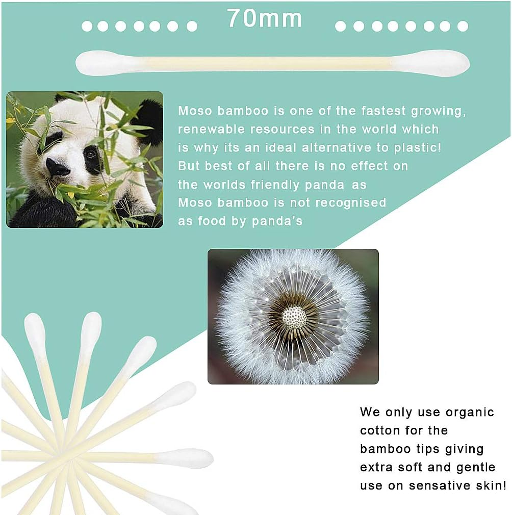 2 Packs Set(200 PCS) Bamboo Cotton Buds Eco-Friendly Cotton Ear Buds Swabs with Bamboo Handle Recyclable and Biodegradable Cotton Swabs for Makeup Cleaning Ear Cleaning and Wound Cleaning image number 3