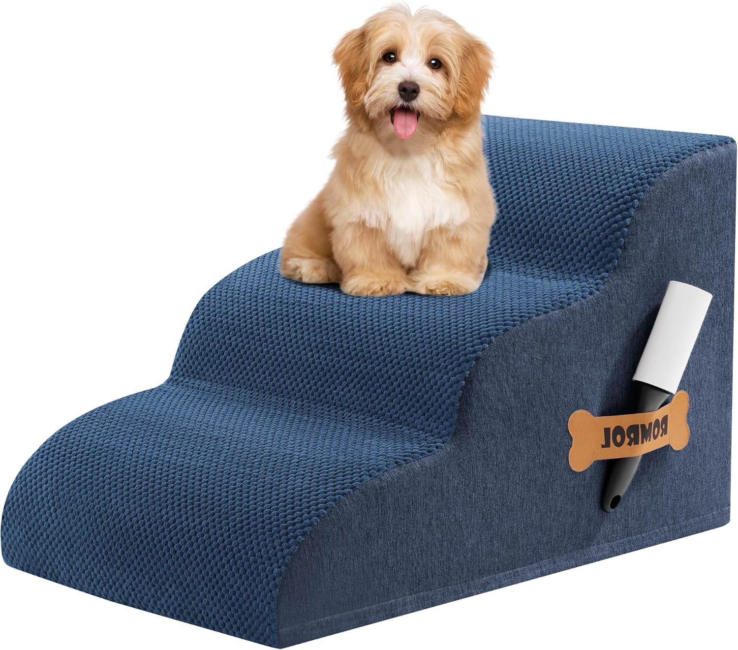 Romrol Dog Stairs Ramp for Beds Couches, Extra Wide Pet Steps with Durable Non-Slip Waterproof Fabric Cover, Pets Slope Stairs, 3-Tiers,Light-Grey, 15 Inch, Dusty Blue image number 5
