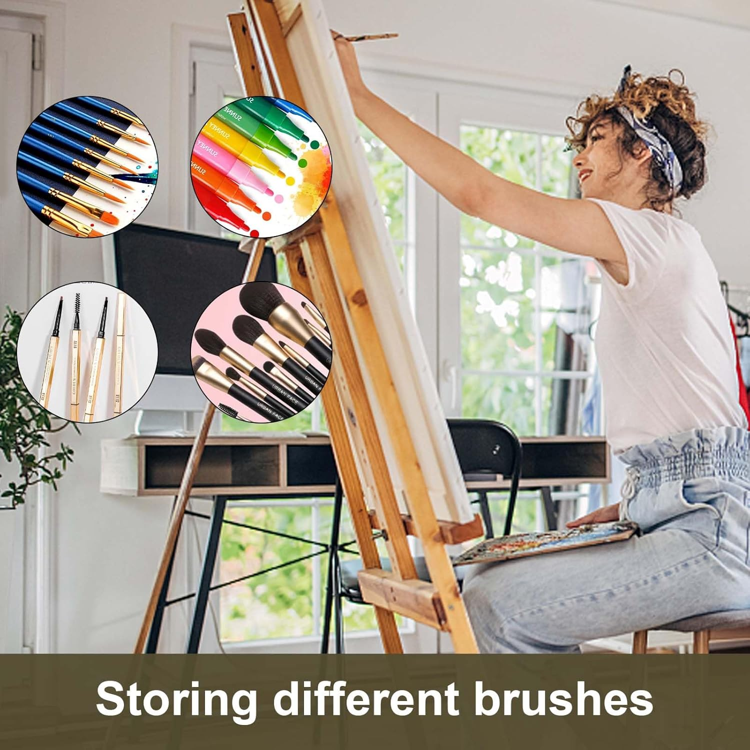 Roll up Paint Brush Holder 30 Slots, Canvas Pouch, Paint Brush Storage, Artist, Makeup, Acrylic Oil Watercolor Gouache image number 3