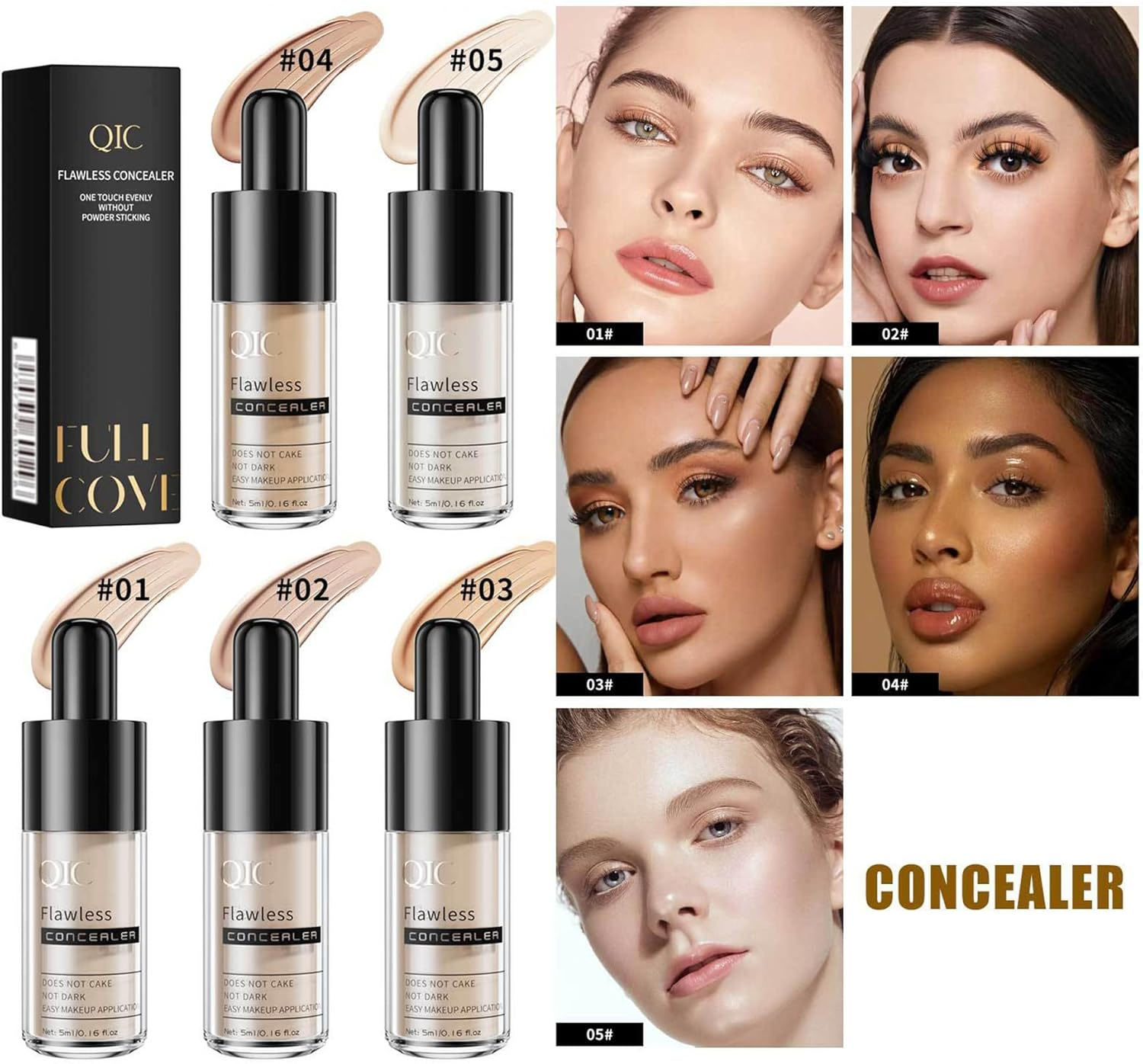 Full Coverage Liquid Concealer &ndash; 12HR Long Lasting, Waterproof Makeup for Dark Circles, Tattoos, Lightweight Natural Flawless Finish, Multiple Shades Available - 01 image number 4
