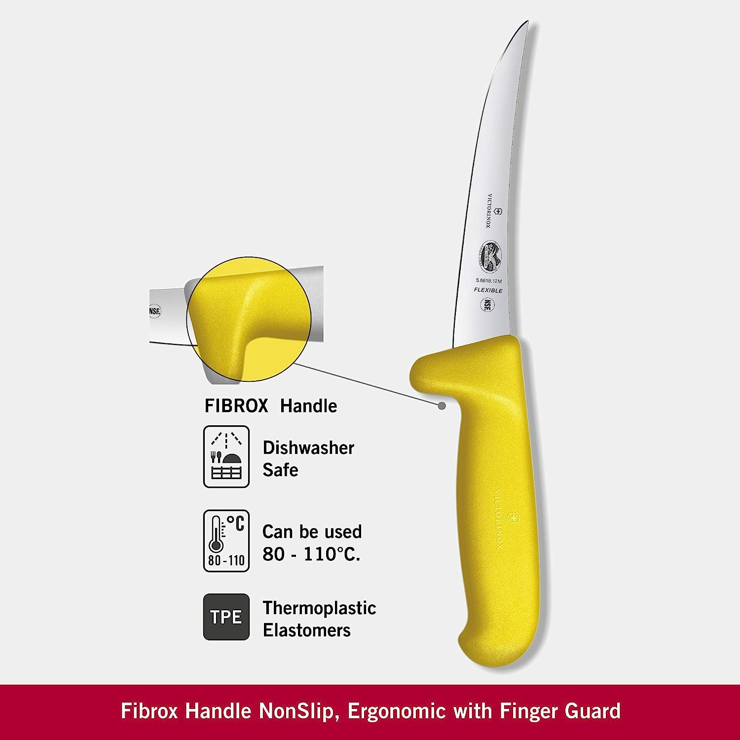Victorinox Fibrox Curved Flexible Narrow Blade Boning Knife, Yellow, 5.6618.12 image number 1