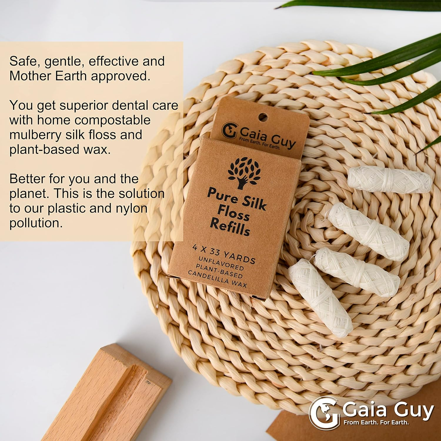 Gaia Guy Silk Dental Floss Refill | Unflavored Natural Silk | 4 Spools X 30 Meters | Compostable, Sustainable & Biodegradable Silk Flossing Thread & Eco-Friendly Packaging image number 4