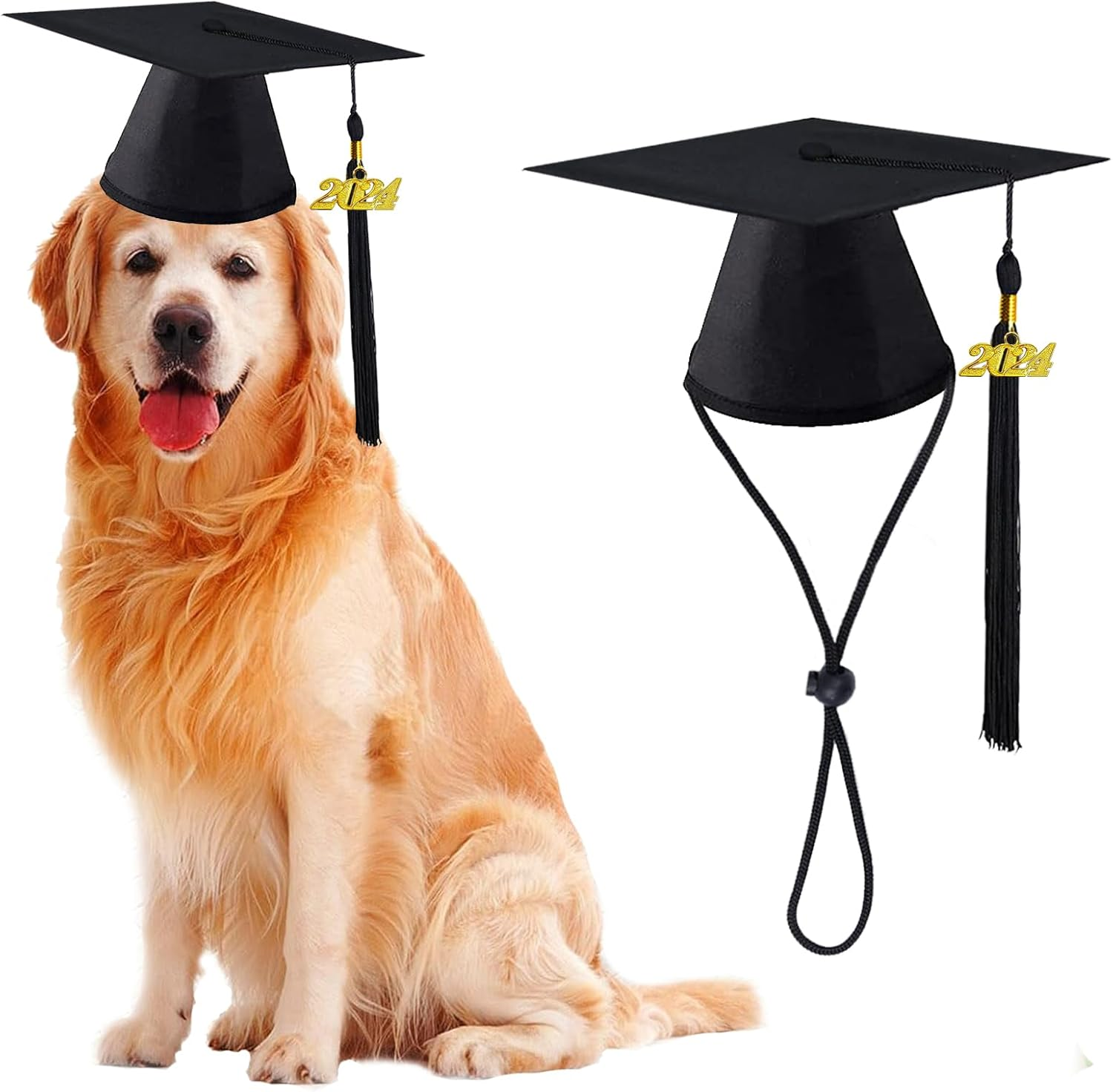 Pet Graduation Cap with 2024 Black Tassel - Dog Hat Costume for Cats and Puppies - Holiday Outfit Accessory for Party Dress-Up and Photo Prop (Black)