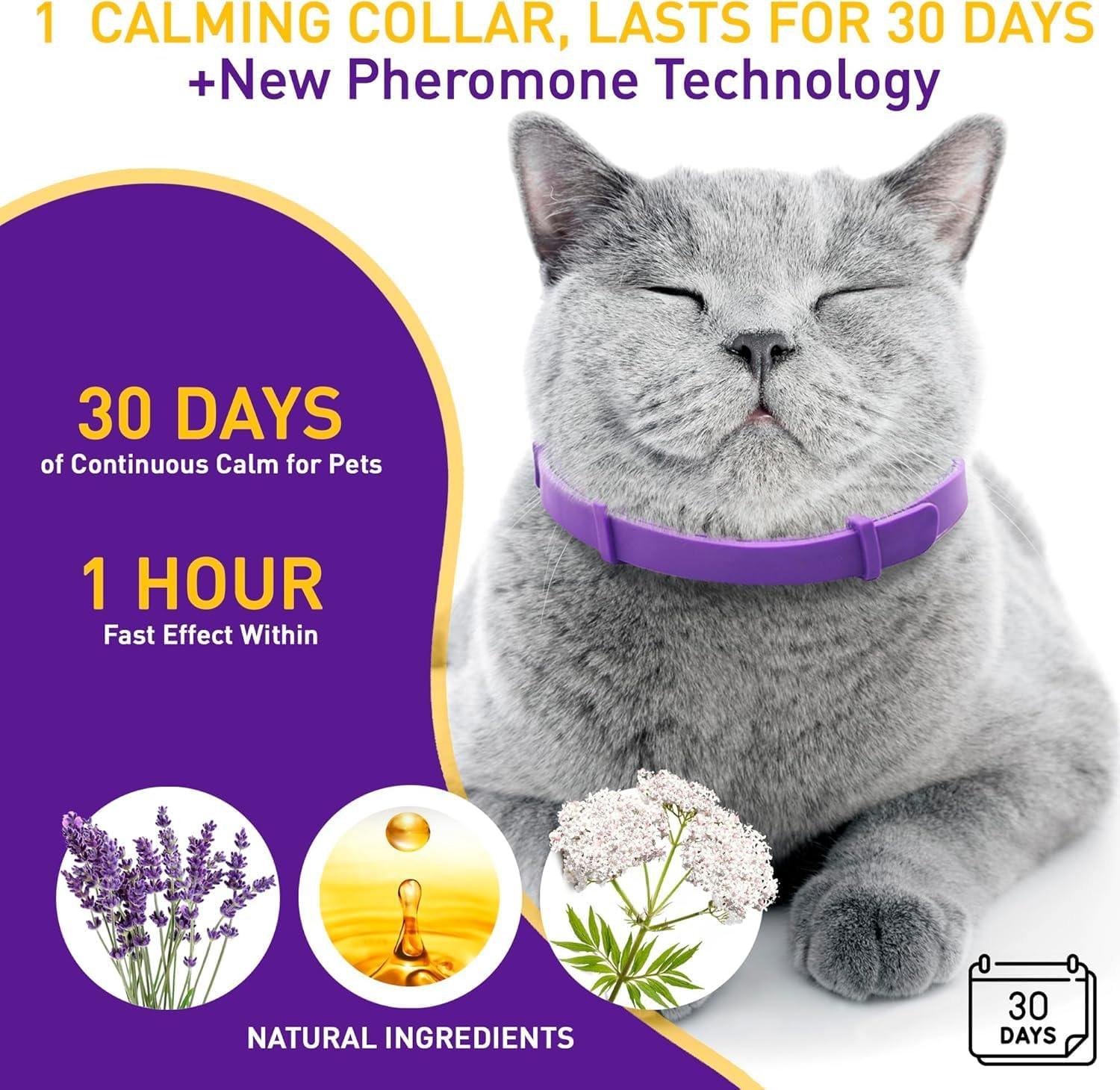 Cat Collar,4Pack Calming Collar for Cats &ndash; Pheromone Cat Calming Collar Cat Anxiety Relief and Stress &ndash; Adjustable Water Resistant Breakaway Calming Collars Natural Ingredients Pheromones Rapid Effect image number 1