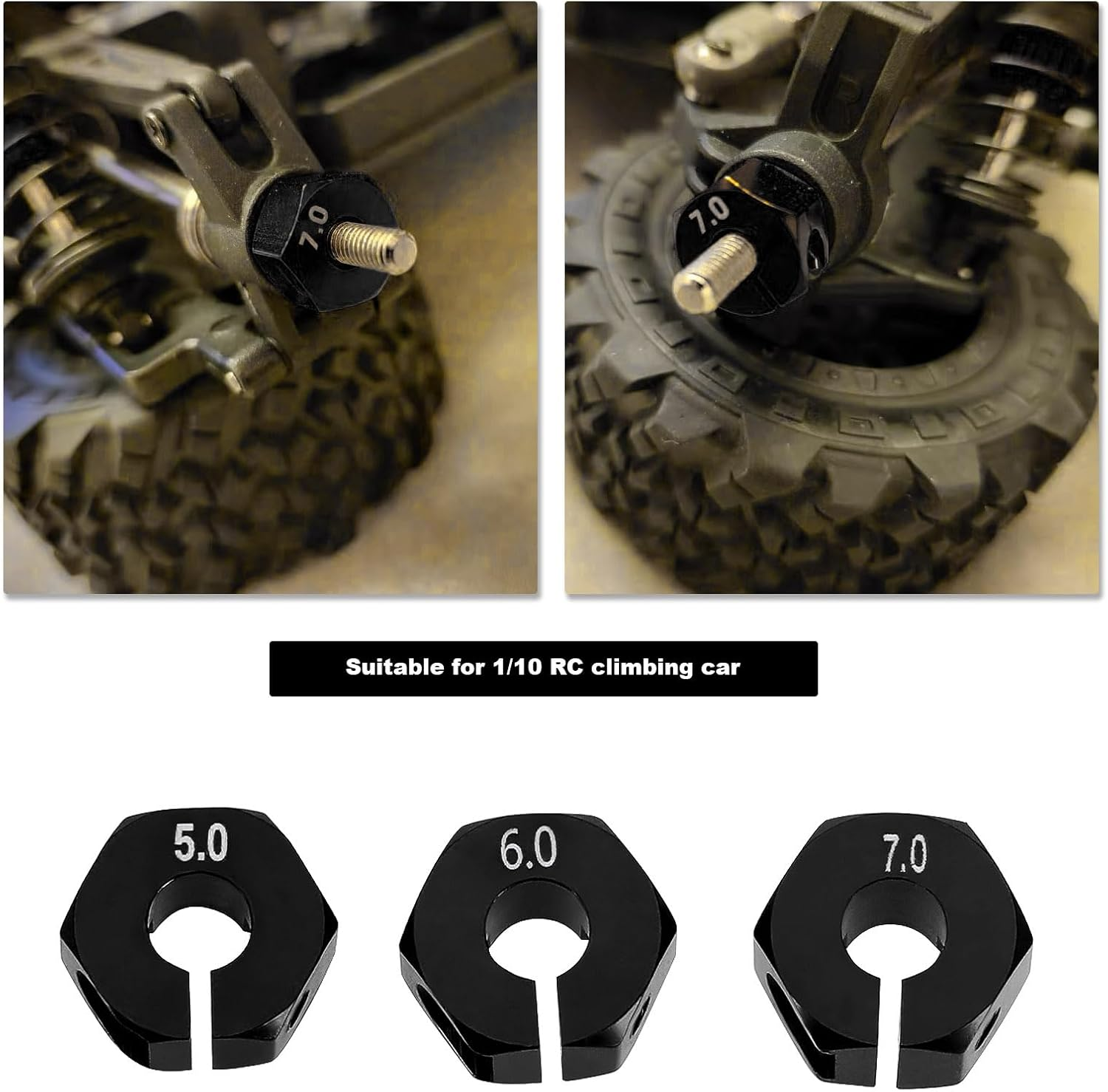Be in Your Mind 12Pcs Wheel Hex Hub Adapter RC Aluminum Wheel Hub Clamp Type 5Mm/6Mm/7Mm to Prevent Wheels from Getting Stuck and Car Shaking for 1/10 RC Car Hex, Black image number 3