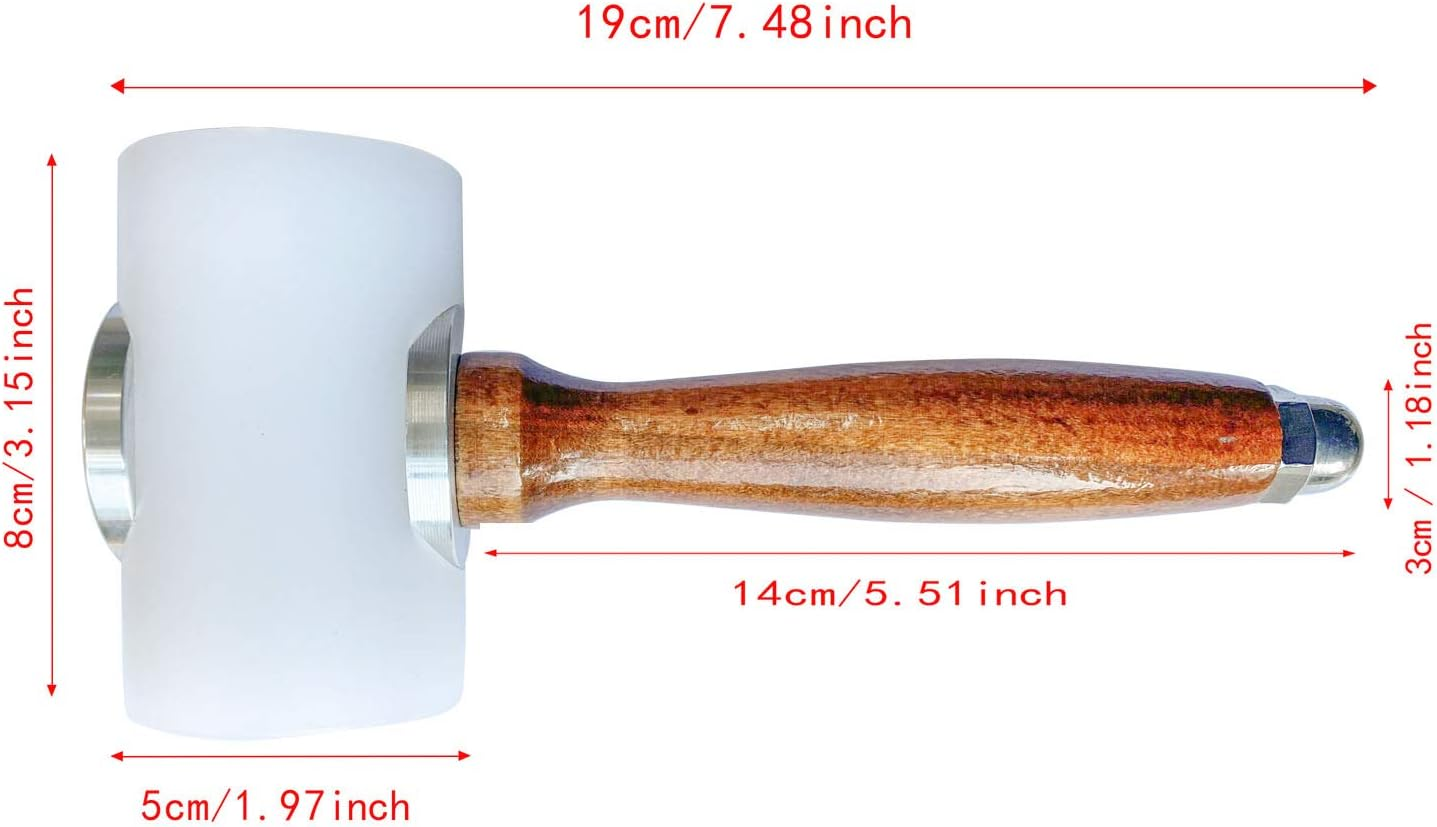 AIBER DIY Leathercraft Wooden Mallet Carving Hammer Wood Handle Nylon T Head 7.4 Inch (Nylon T-Head) image number 4