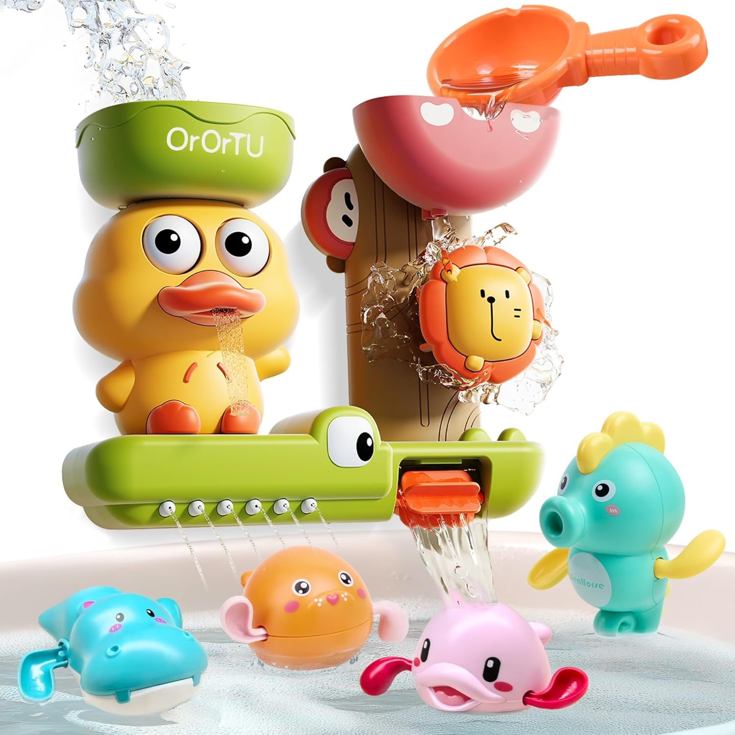 OR or TU Bath Toys Bathtub Toys for Baby Toddler Waterfall Spinning Gears 4Pcs Wind-Up Swimming Bath Toy No Battery Water Toy for Kids 18M+ image number 4