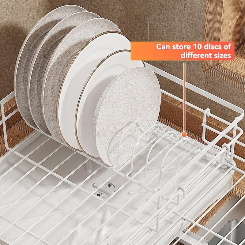 Dish Drying Rack Expandable Dish Drainers for Kitchen Counter,Over the Sink Dish Drainer Drying Rack,Rustproof Dish Drainer with Utensil Holder and Drainboard (White)