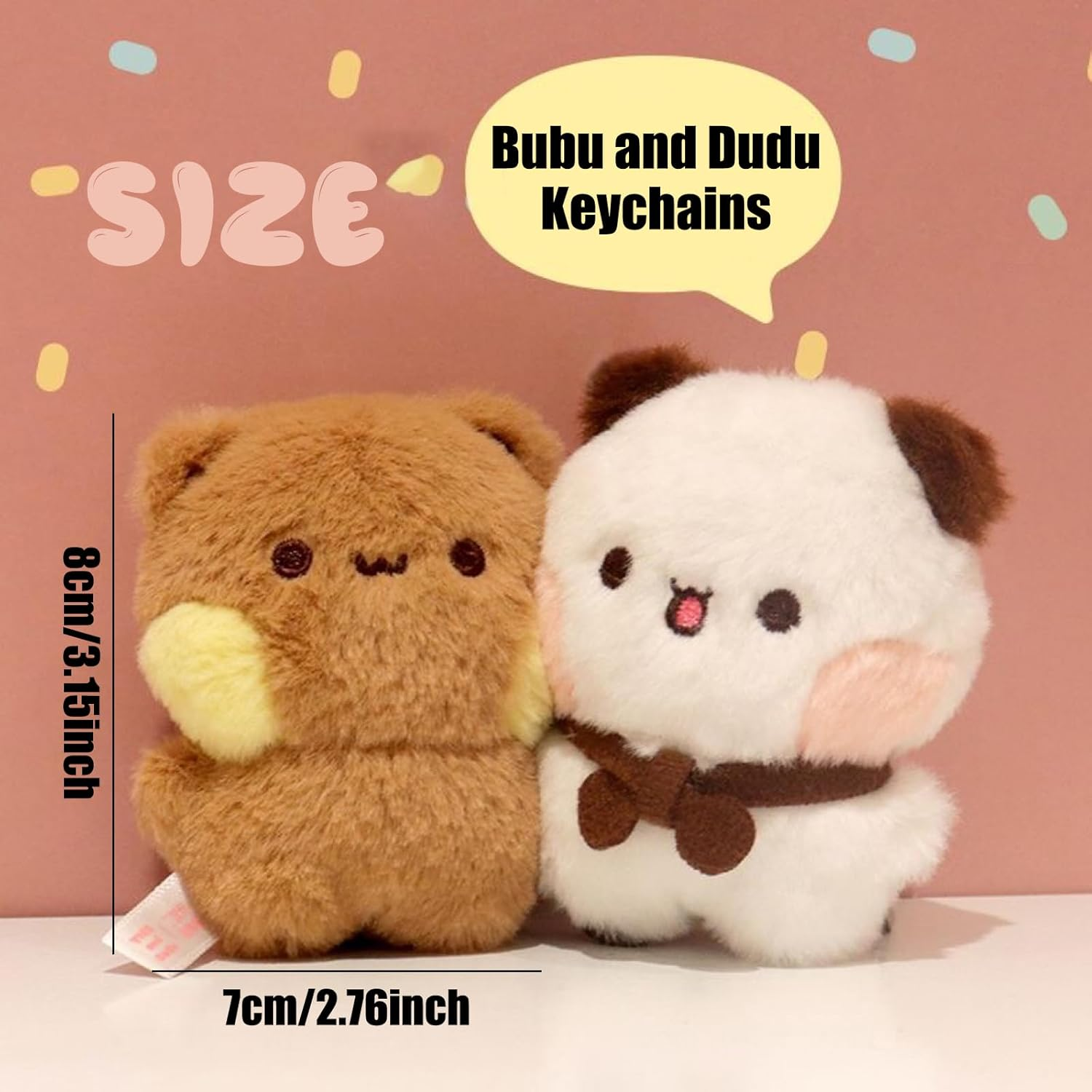 2 Pcs Bubu and Dudu Bears Magnetic Stuffed Animals with Chains Decorations, Cute Cartoon Figurine Keychain Decor for Backpacks, Desks, Home image number 4