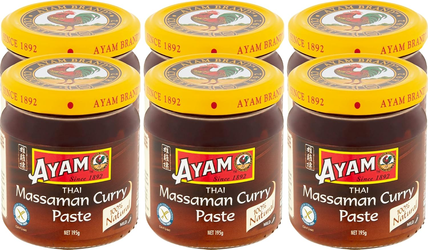 AYAM Thai Massaman Curry Paste | 100% Natural | High Quality | Subtle, Mild & Sweet | Gluten, Dairy, Nut, Egg & Shellfish Free | for Vegans | Great Taste | No Additives & No Added MSG - 6 X 195G image number 1