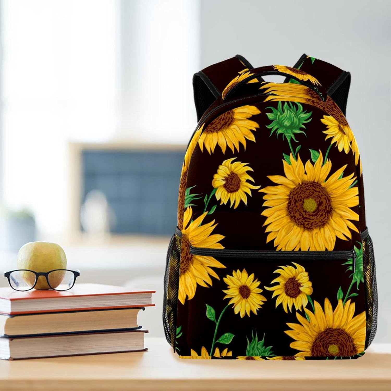 Sunflowers Flowers Buds and Leaf Backpack Students Shoulder Bags Travel Bag College School Tote Backpacks image number 4
