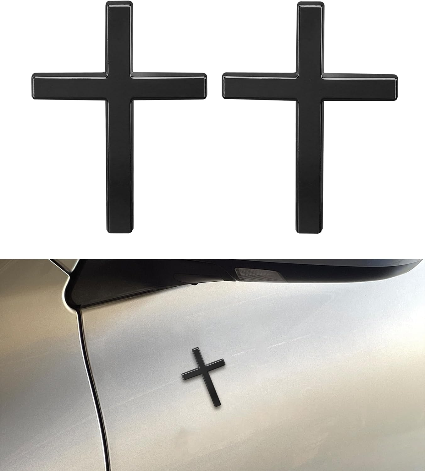 2PCS 3D Cross Stickers,Car Accessories Decals for Vehicles,Self Adhesive Cross Metal Car Emblem,2.5"&times;1.8" Cross Jesus Automotive Decal,Suitable for Trunk Tailgate Side Decoration (Silver)