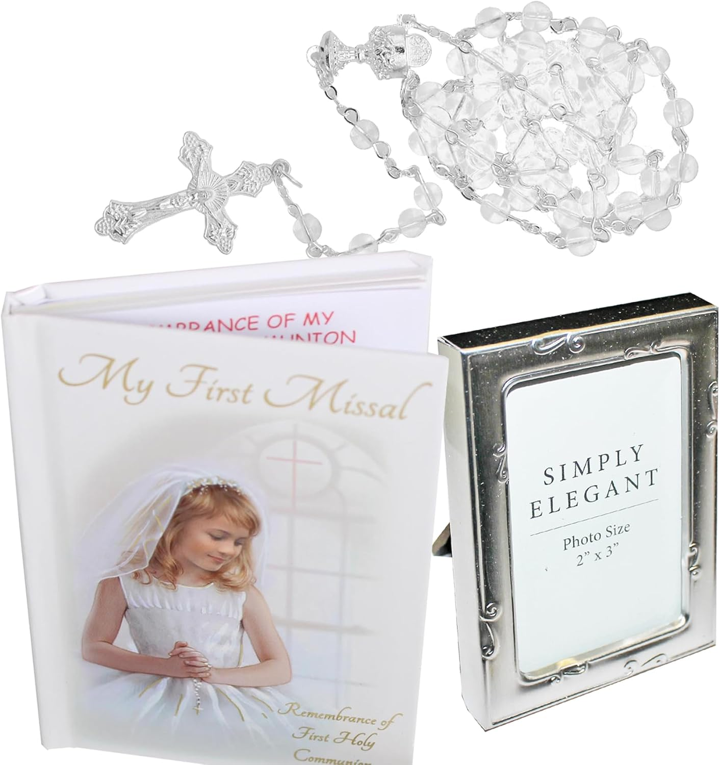 First Holy Communion 3 Piece Gift Set (Girl Missal Book, Rosary Beads and Photo Frame 8419) image number 1