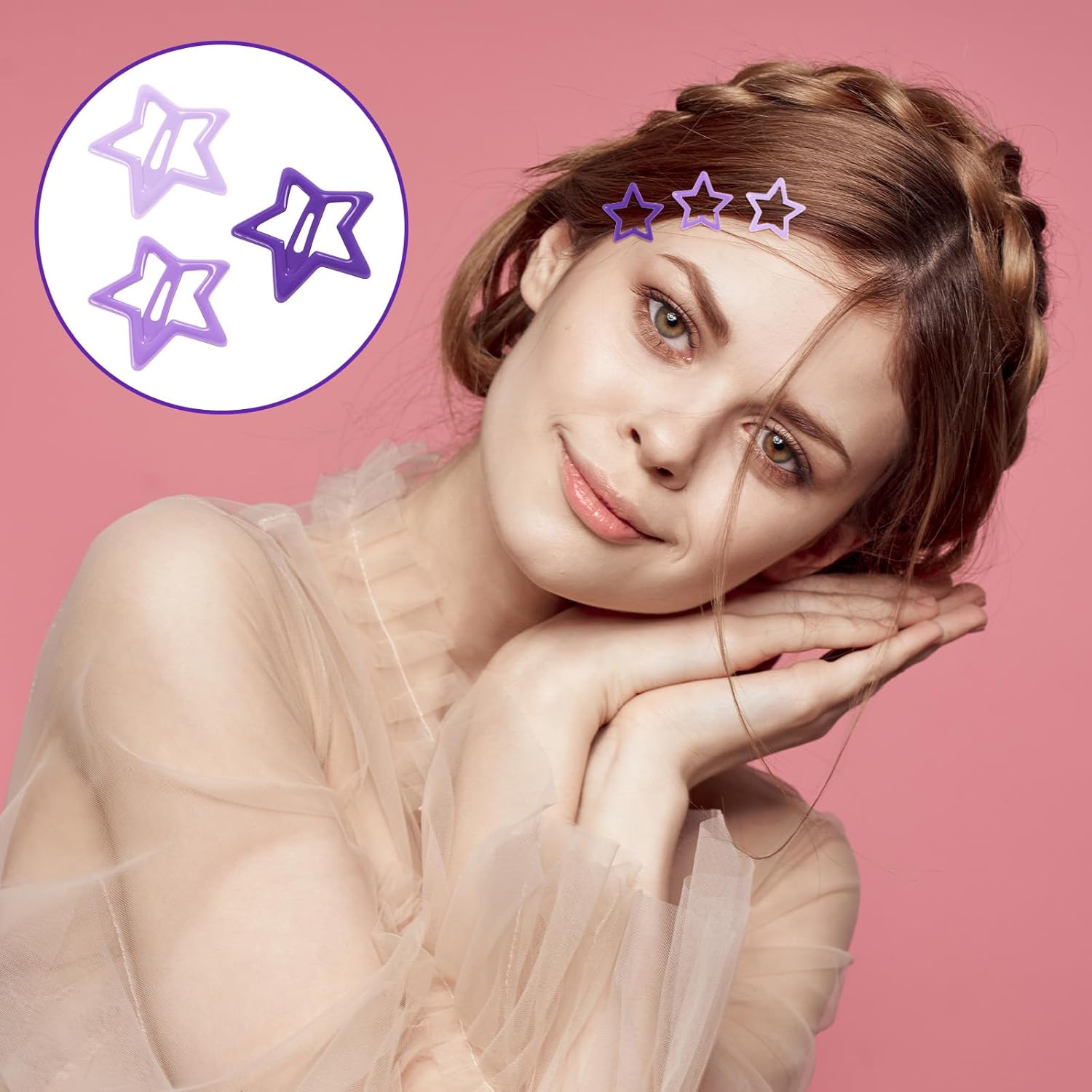 Lnngub 30 Pcs Purple Star Hair Clips,Small Star Clips Purple Snap Barrettes with Non-Slip Stars Clip Y2K Stars Barrettes for Girls and Women image number 4
