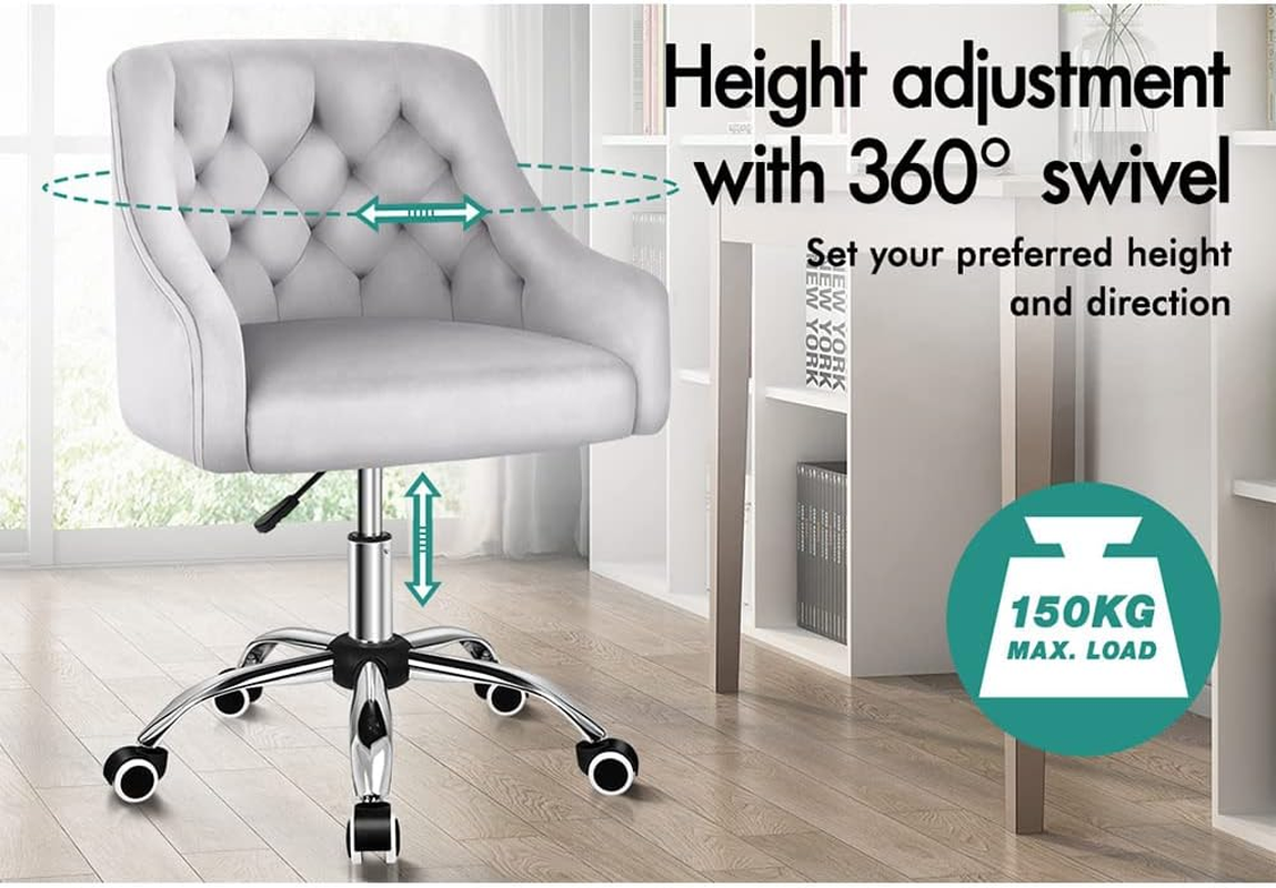 ALFORDSON Velvet Office Chair Swivel Fabric Armchair Computer Desk Chair Modern Home Office Chair Height Adjustable Mid-Back Task Chair for Kids Adult Study Work, Living Room, Bedroom (Ellie Grey) - Alvis Dark Grey image number 5