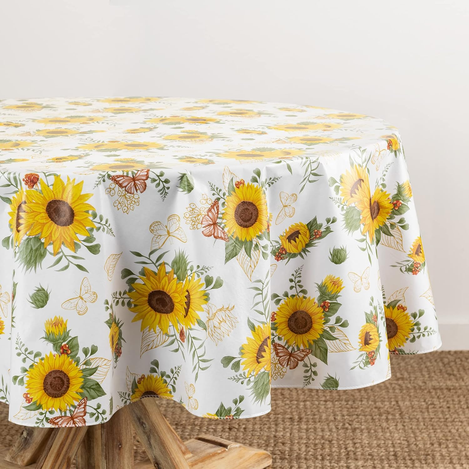 Elrene Home Fashions Sunflower Season Vintage Floral Water- and Stain-Resistant Vinyl Tablecloth with Flannel Backing, 70 Inches X 70 Inches, Round image number 1