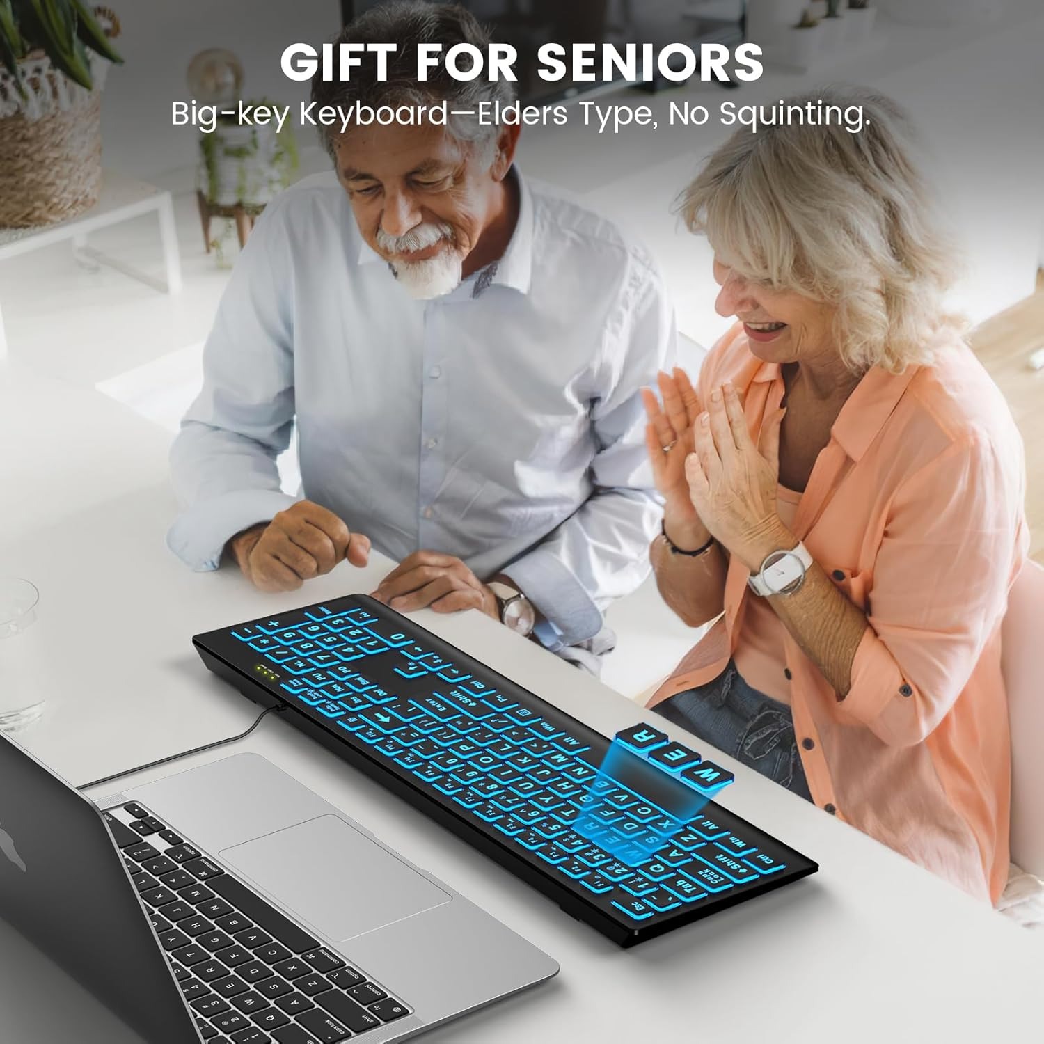 SABLUTE Large Print Backlit Keyboard, Wired USB Lighted Computer Keyboards with 7-Color & 4 Modes Backlit, Oversize Letters Keys Easy to See and Type, Keyboard Compatible for PC, Laptop image number 6