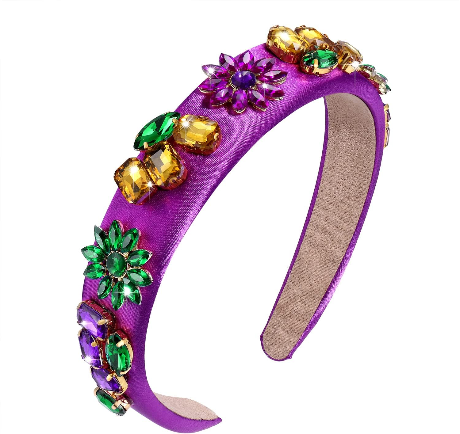 Mardi Gras Headband Sparkly Crystal Wide Purple Headband for Women Girls Mardi Gras Carnival Party Headpiece Hair Accessories Gift (Mardi Gras Purple Headband) image number 5