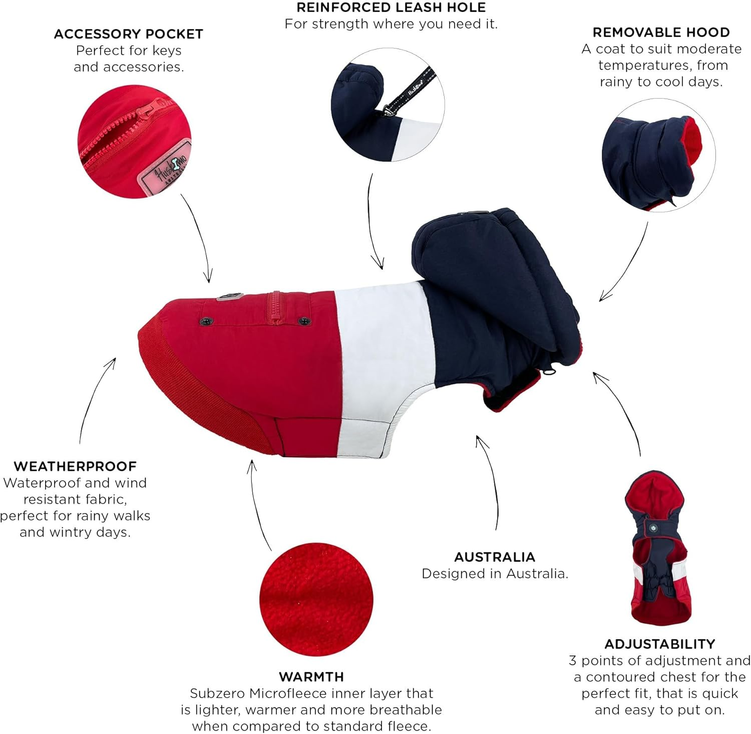 Huskimo Mt Buller Dog Coat, Navy/Red, 40Cm image number 5