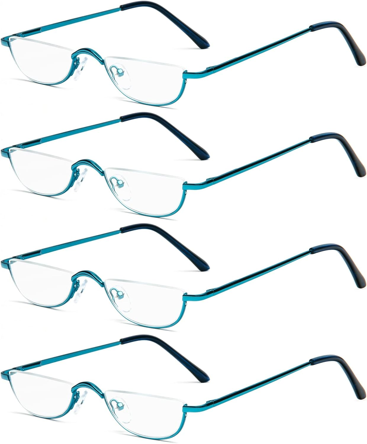 Half Reading Glasses - 2 Pairs Half Rim Metal Frame Glasses Spring Hinge Readers with Leather Pouch for Men and Women