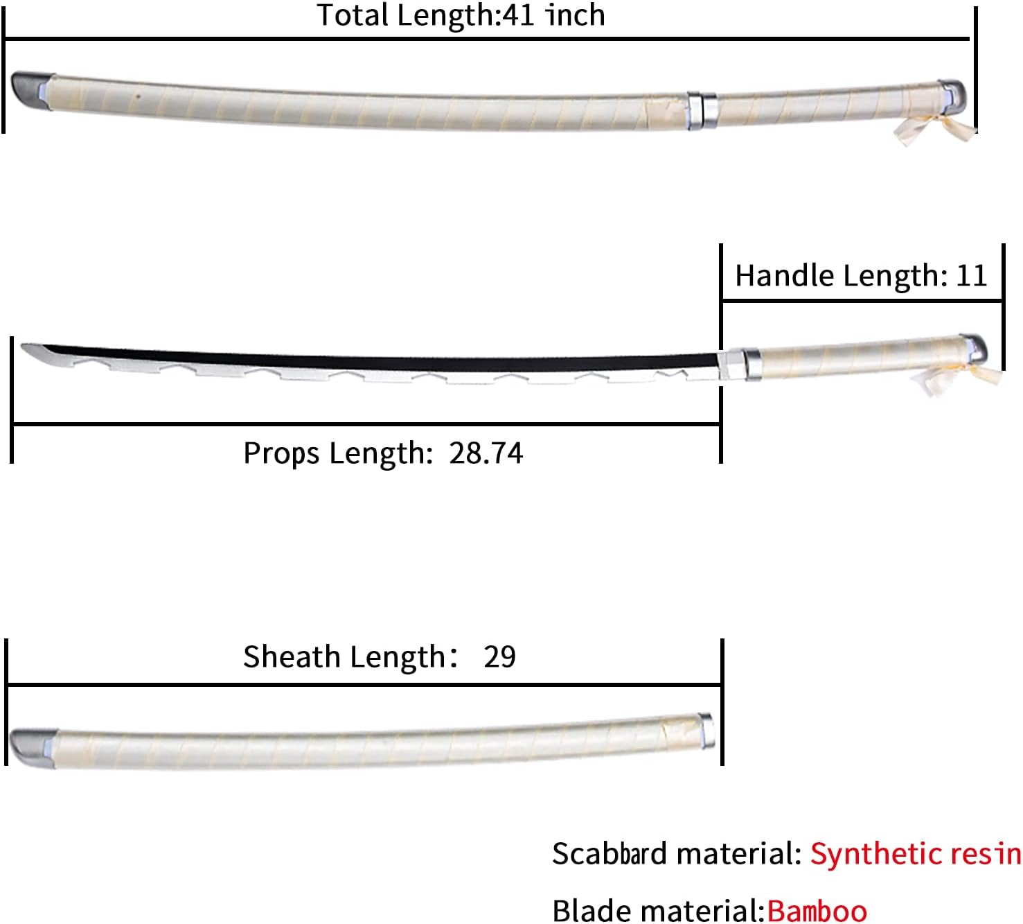 Bamboo Demon Slayer Anime Sword 41Inch , Rengoku Sword /Tanjiro Sword /Zenitsu Sword /Anime Original Texture ,Display Stand with Sword,For Demon Slayer Cosplay and Collection,Various Styles Available image number 5