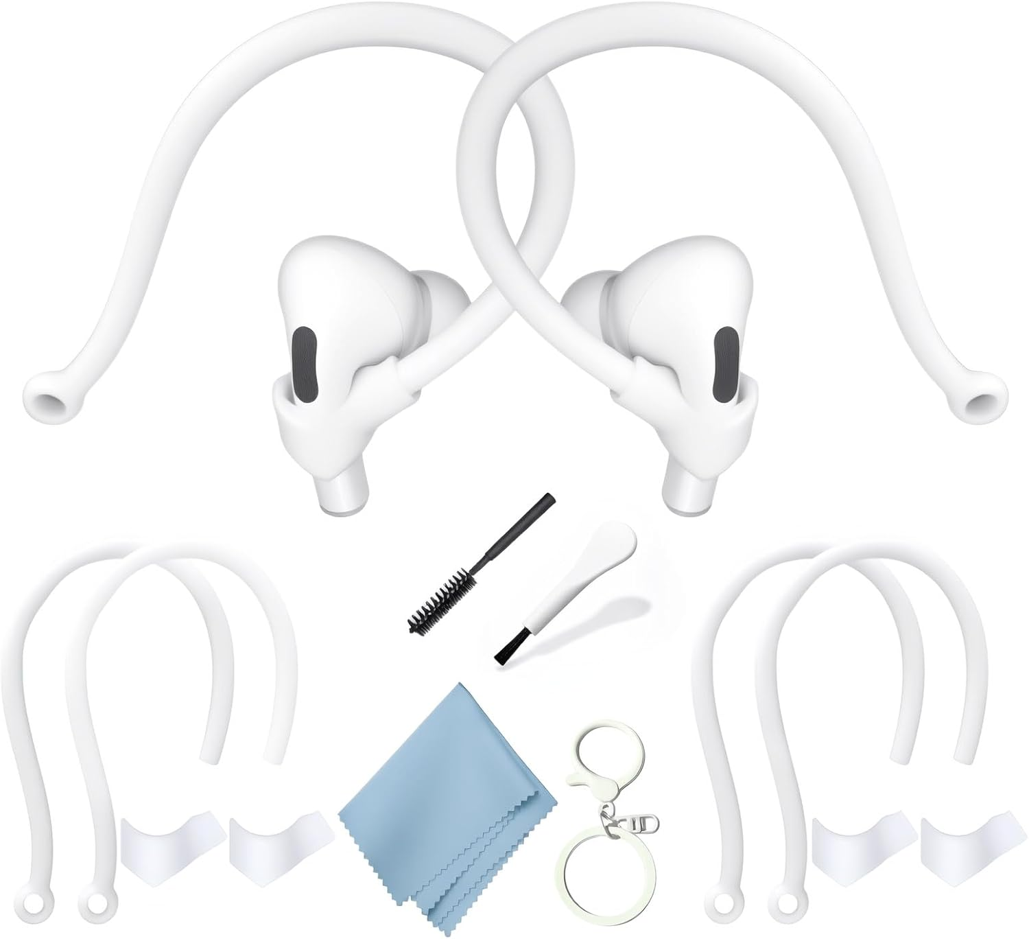 Adjustable Ear Hooks Compatible with Airpods 4, 3, 1, 2 and Pro & All In-Ear Headphones with Stems - 2 Pairs Secure & Comfortable Prevent Falls Ear Holders for Headphones - Easy to Install (White) image number 2