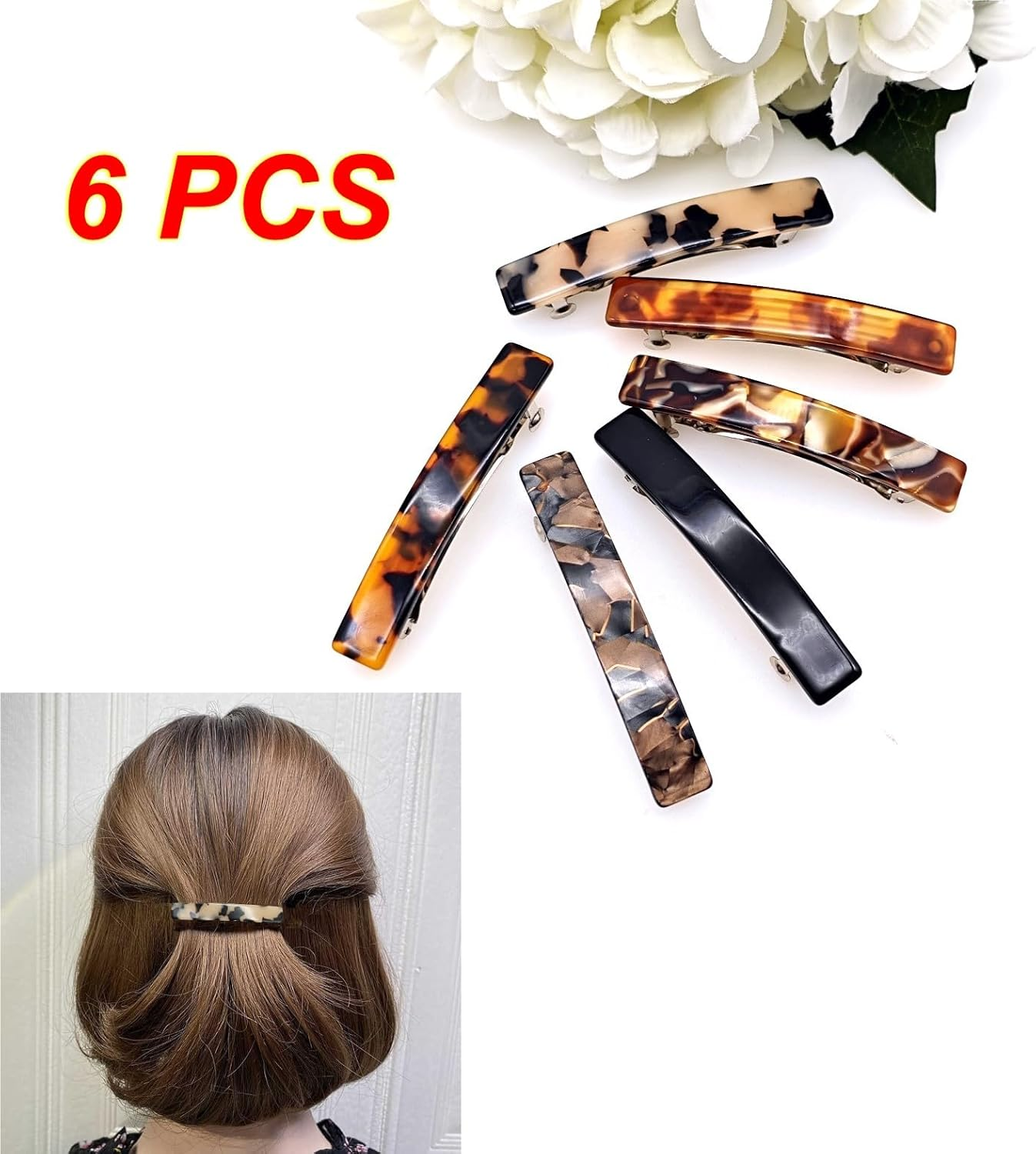 JZK 6X Vintage Women Hair Clips for Thin Hair, Tortoise Color 7Cm French Barrettes Hair Clips for Fine Hair, Small Hair Slides for Girls, Hair Accessories, Hairclips