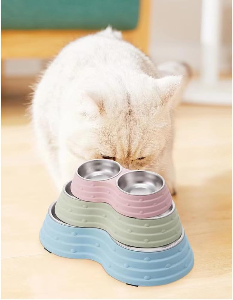 Wolike Pet Bowl Basic Dog Bowls Pet Bowl anti Overturning and anti Slip Double Bowl Dog Bowl Dog Plate Cat Bowl Stainless Steel Water Bowl Bottom with anti Slip Pad (Pink-Medium) - Blue-Large image number 6