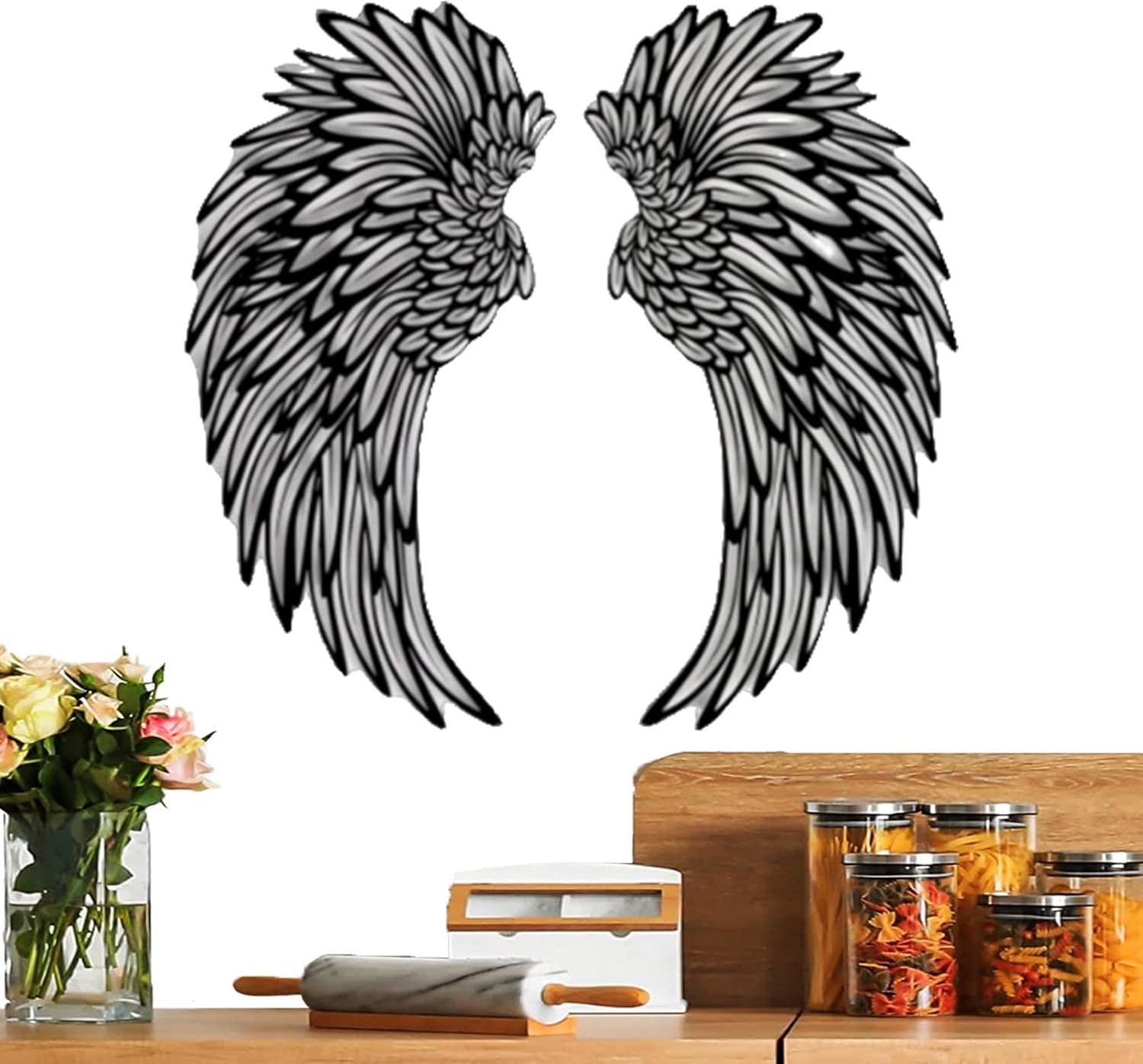 Angel Wings Wall Art, Metal Angel Wings Wall Decoration, Large Angel Wings Wall Art Decor with Led Lights, Angel Wings Present to Her Wall Sculpture Art Indoor Outdoor Wall Hanging Decorations image number 3