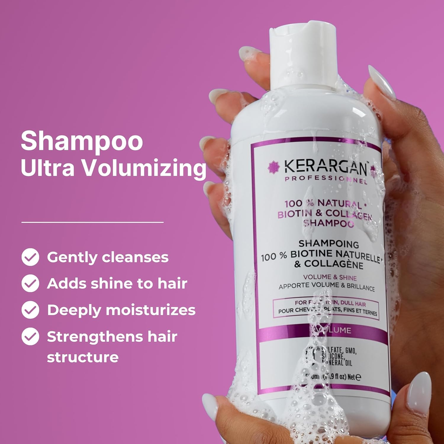 Kerargan - Shampoo with Biotin and Collagen to Give Your Hair New Strength and Shine While Making It Thicker at the Same Time - for Damaged Hair - No Sulphates, Parabens and Silicone - 500 Ml image number 6