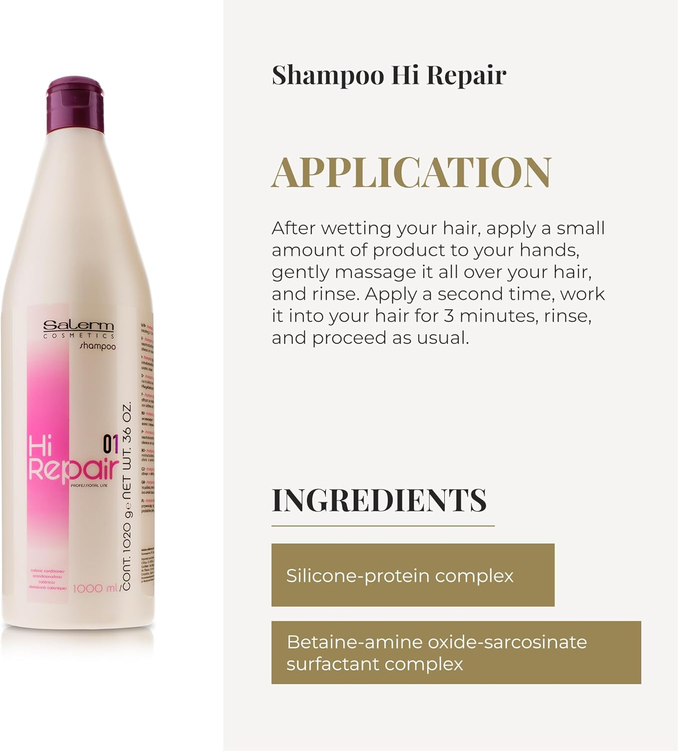 Salerm Cosmetics Hi-Repair Shampoo 1000Ml image number 3