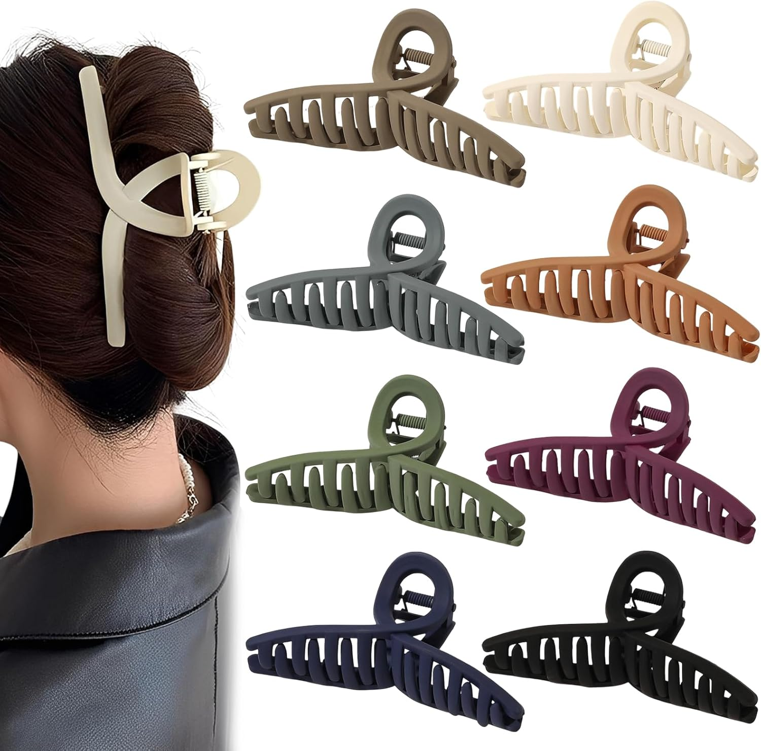 DBAILY Pack of 8 Hair Clips, 11 Cm Large Hair Clips for Long Thick Hair, Hair Styling Accessories for Women Girls, Eight Different Matte Colours image number 4