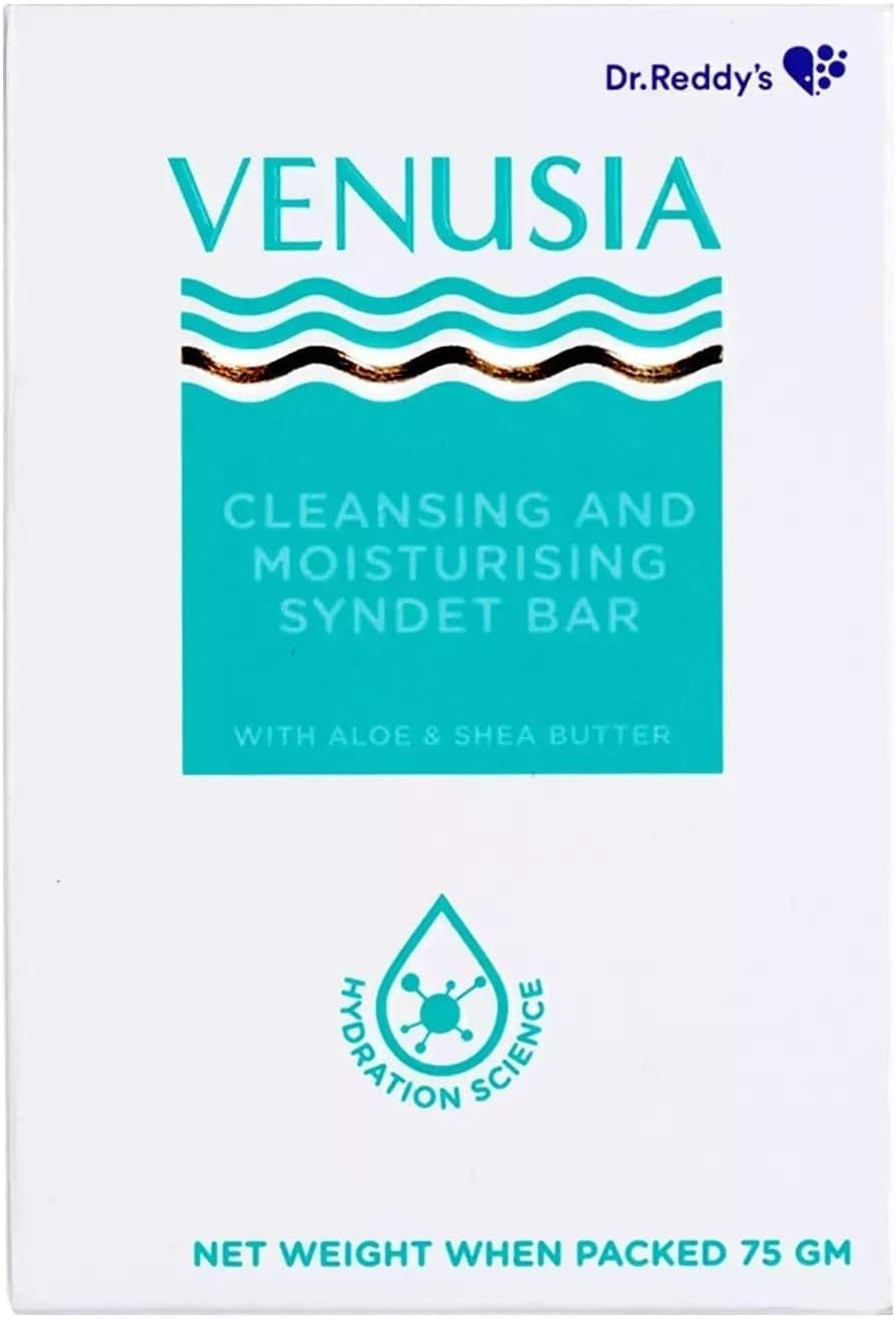 Dr. Reddy Venusia Moisturizing Bathing Bar, Syndet Bar, with Shea and Aloe Butter, Hydrated and Supple Skin, Ph Balanced