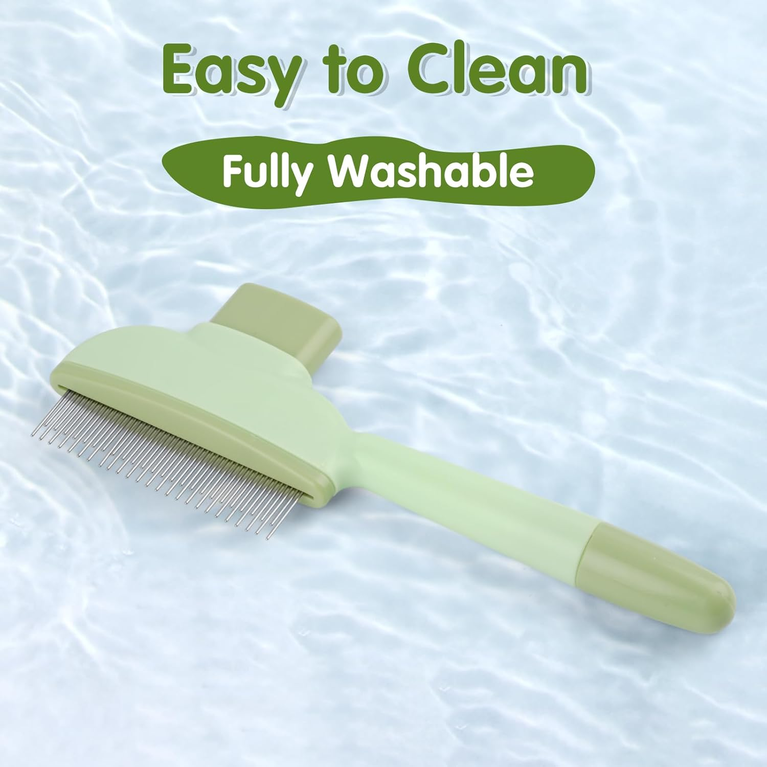 Cat Brush - Cat Brush with Release Button, Self-Cleaning Pet Hair Grooming Brush & Flea Comb for Cats and Dogs - for Long and Short Hair Care, Removes Undercoat & Loose Hair (Green) image number 5