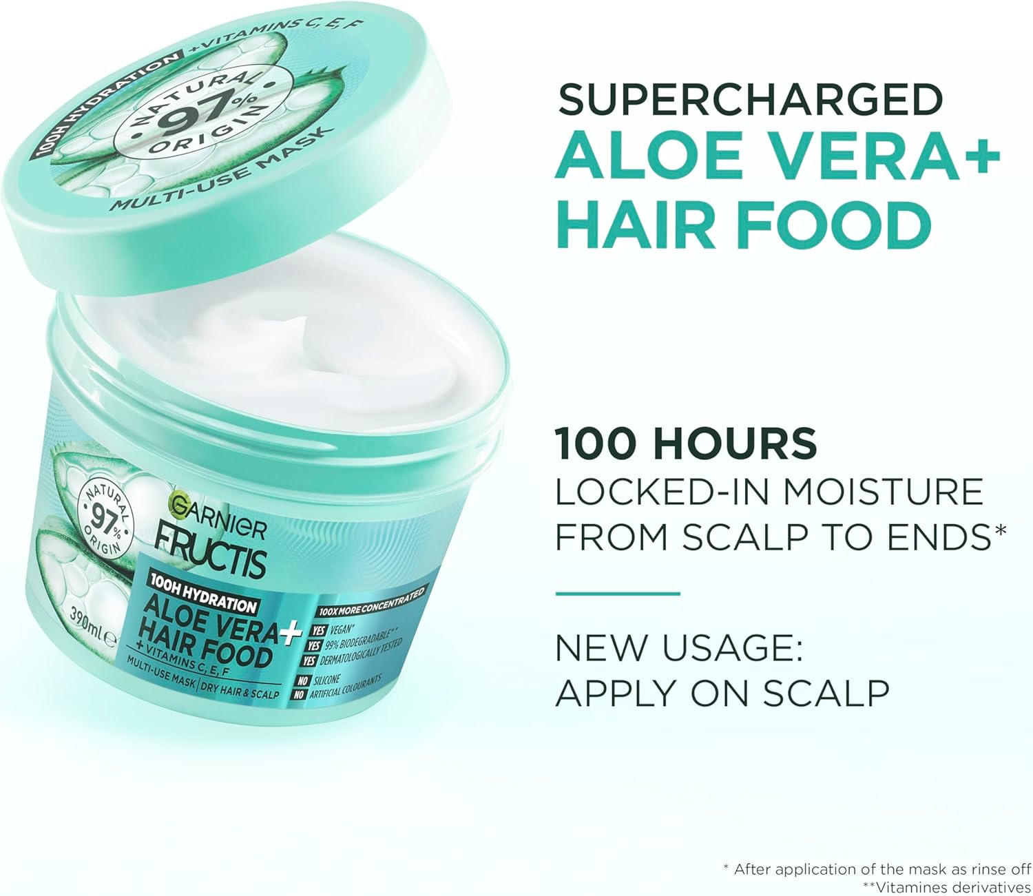 Garnier Fructis, 3-In-1 Hair Mask, Hydrating & Increases Shine, Hair Food Aloe Vera, 390Ml image number 2